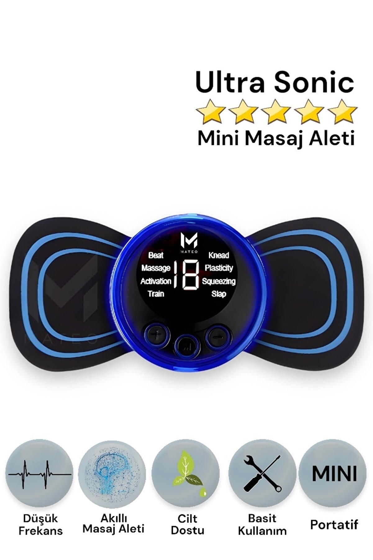 MATEO Pedli Masaj Aleti Bel Sırt Bacak Kol 8 Farklı Stil 18 Kademeli Titreşimli Şarjlı Taşınabilir Tens