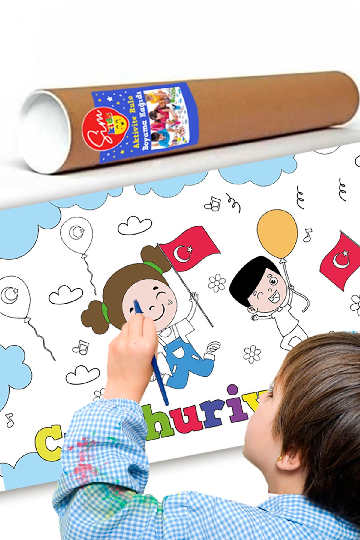 Sim Tasarım 29 Ekim Cumhuriyet Bayramı Boyama Aktivite Kağıdı - 50 X 200 Cm