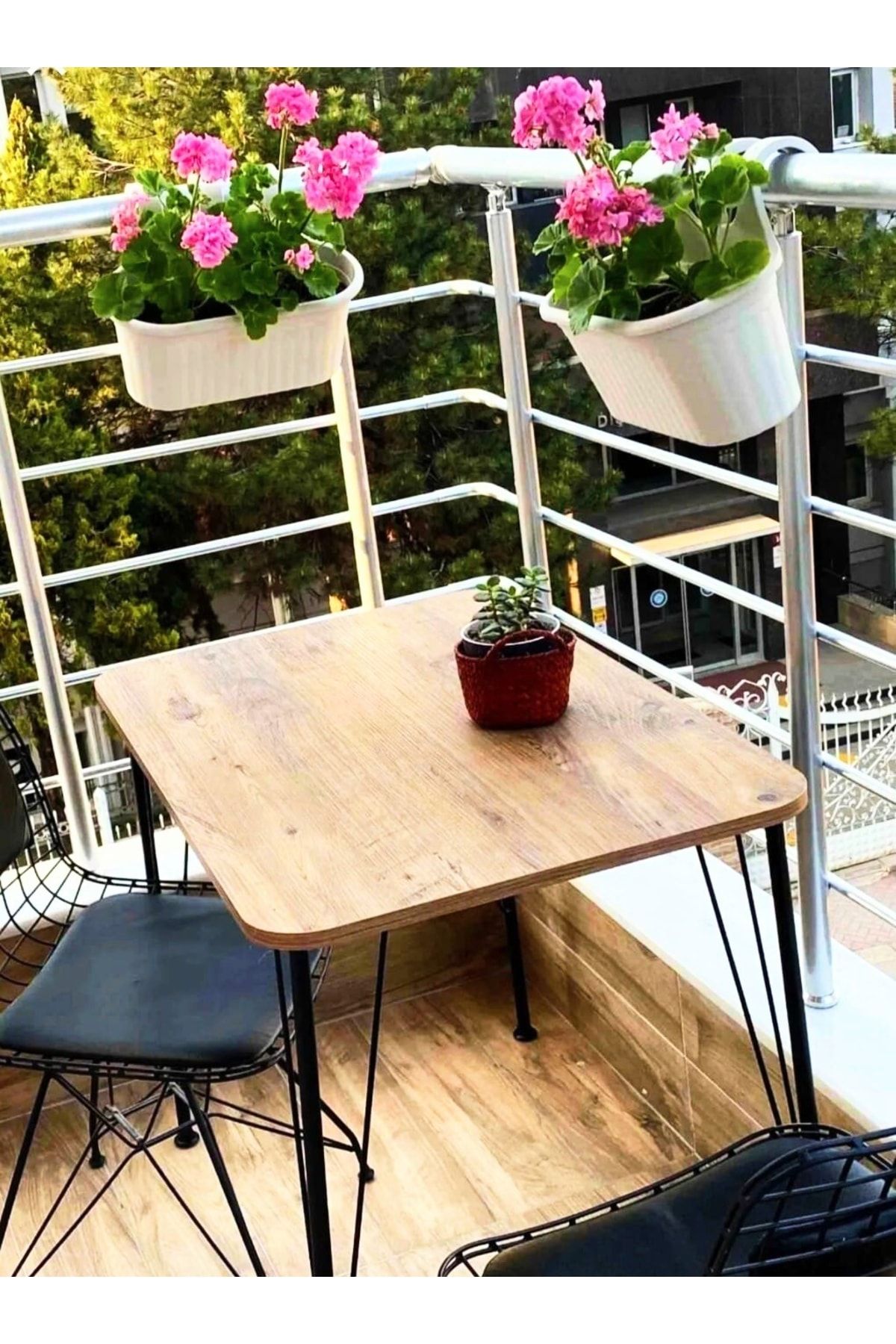 wood idea Metal Ayaklı 60x90 Mutfak Masası 2 Adet Dolu Demir Sandalye Balkon Ve Çalışma Masa Takımı