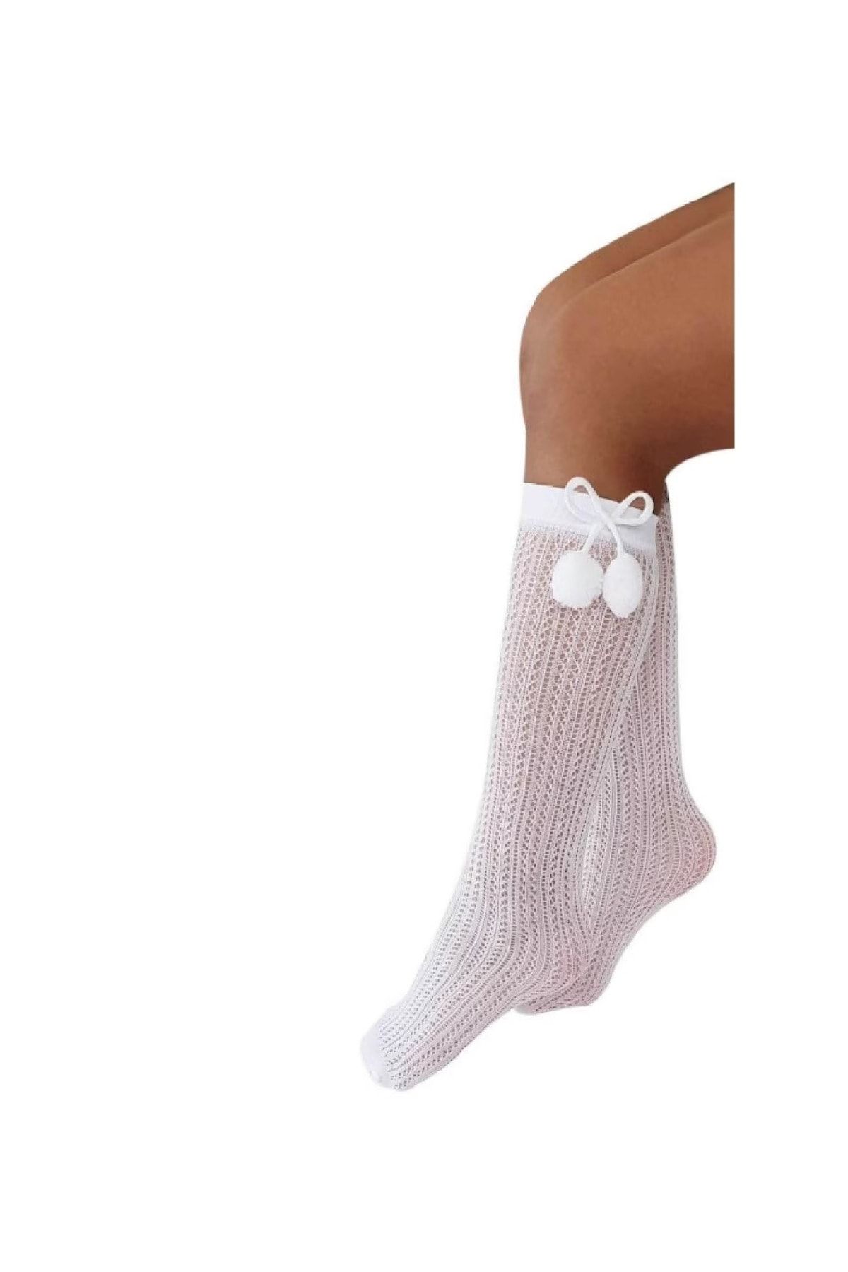 shefox 2 Çift Ponponlu File Dizaltı Kız Çocuk Çorap Seti By Daymod