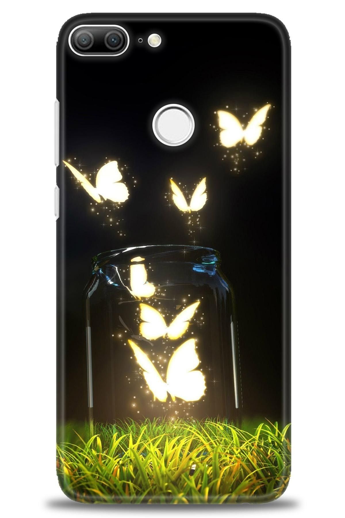 Turkiyecepaksesuar Huawei Honor 9 Lite Kılıf Hd Baskılı Kılıf - Işıklı Kelebekler + Nano Micro Ekran Koruyucu