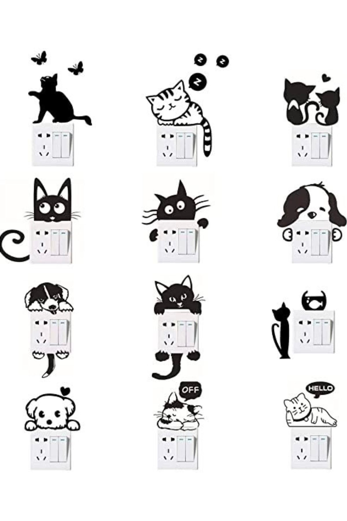 Sim Tasarım 12li Kedi Priz Sticker Seti