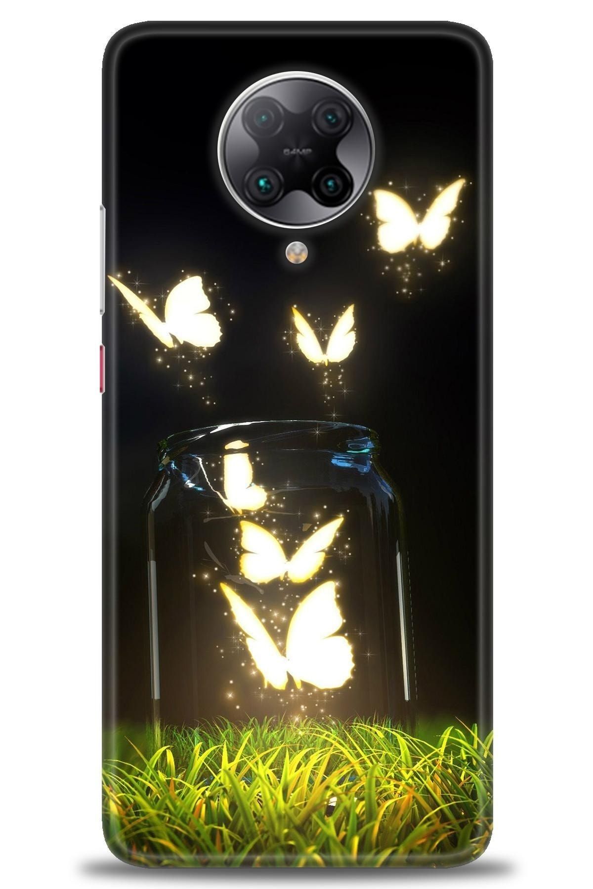 Turkiyecepaksesuar Xiaomi Poco F2 Pro Kılıf Hd Baskılı Kılıf - Işıklı Kelebekler + Nano Micro Ekran Koruyucu
