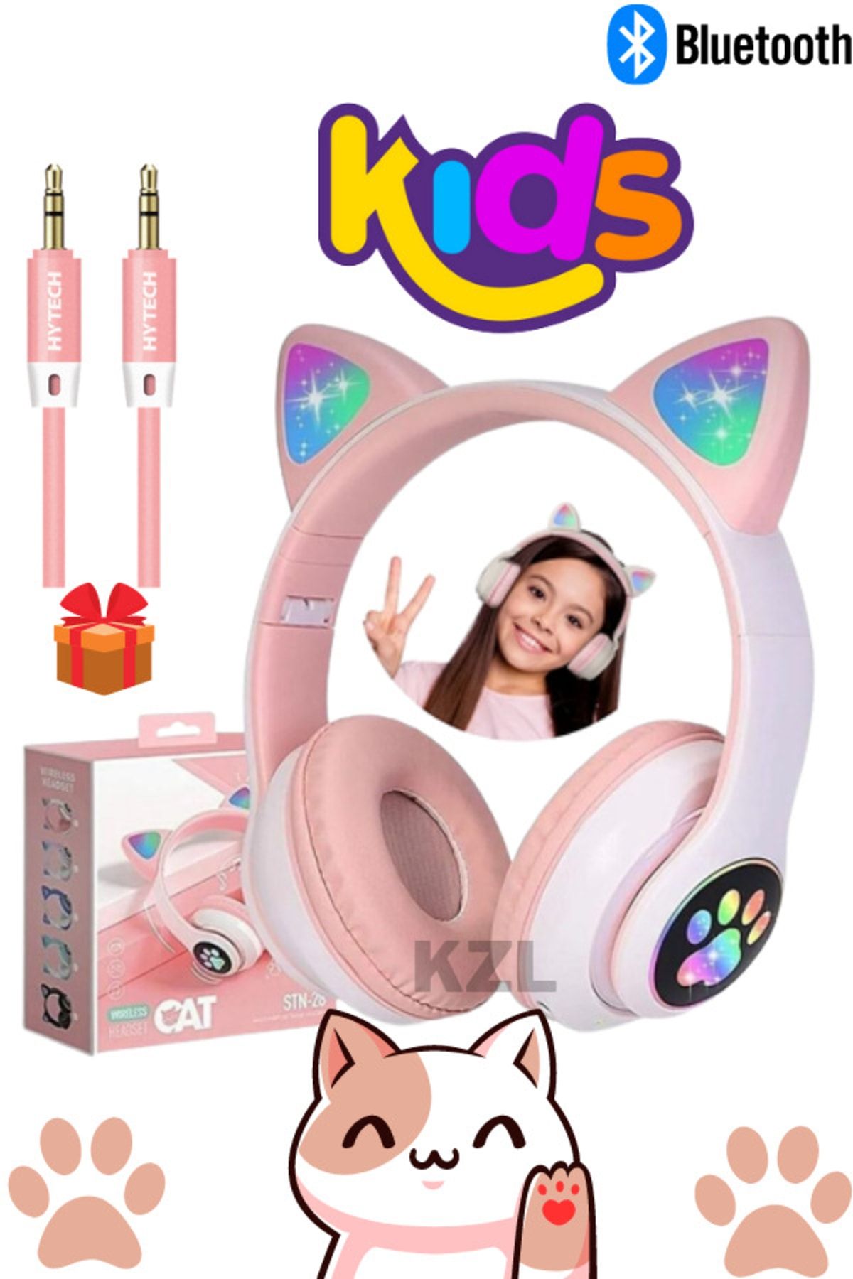 Genel Markalar A+ Bass Kedili Kulaklık Bt Fm Radyo Sd Kart Aux Giriş Rgb Işıklı Kedili Kablosuz Kulaklık Aux Hediye
