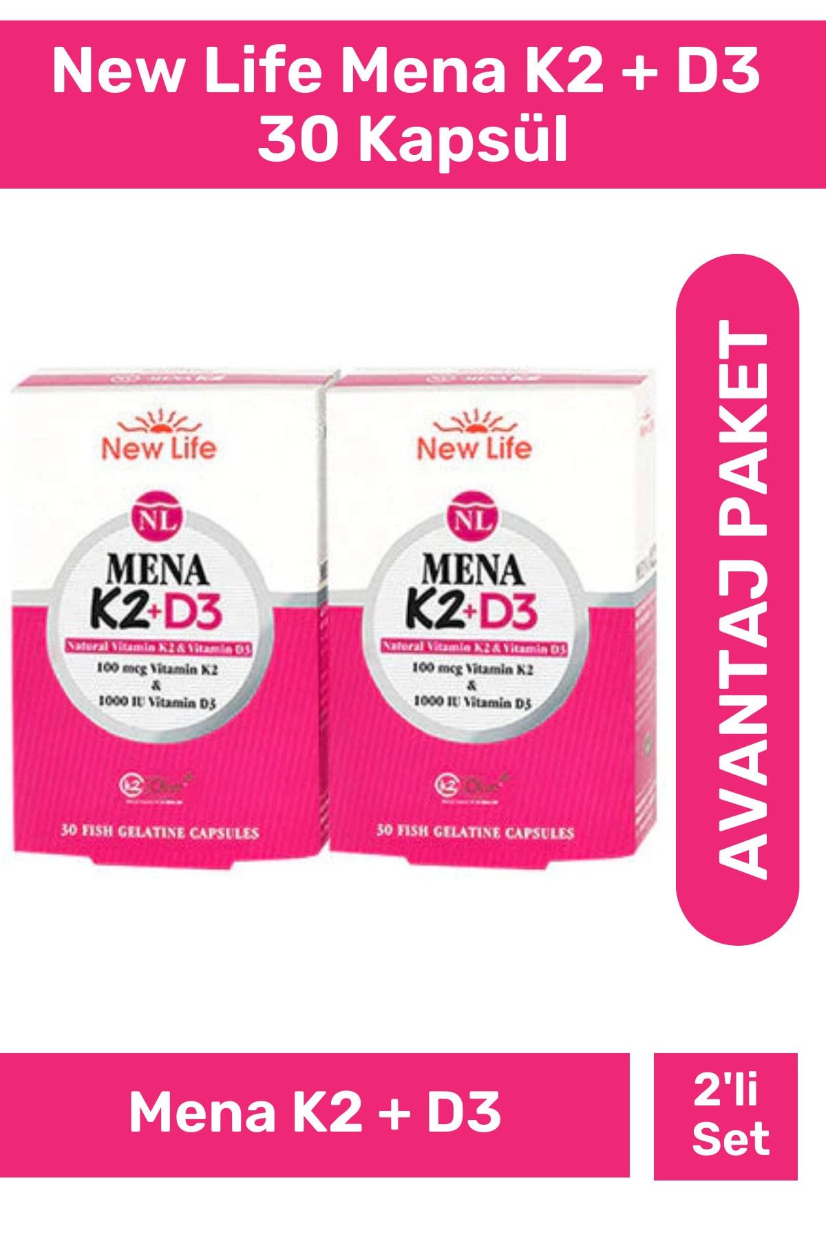 New Life Mena K2 D3 30 Kapsül 2'li Paket