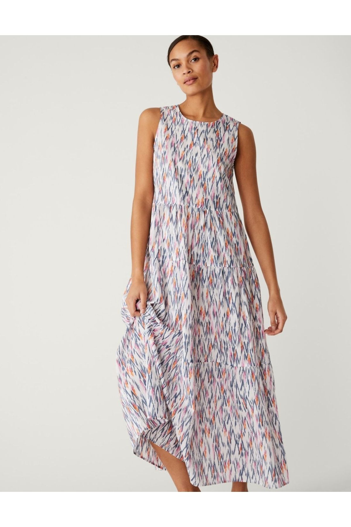 Marks & Spencer Saf Pamuklu Desenli Midi Elbise