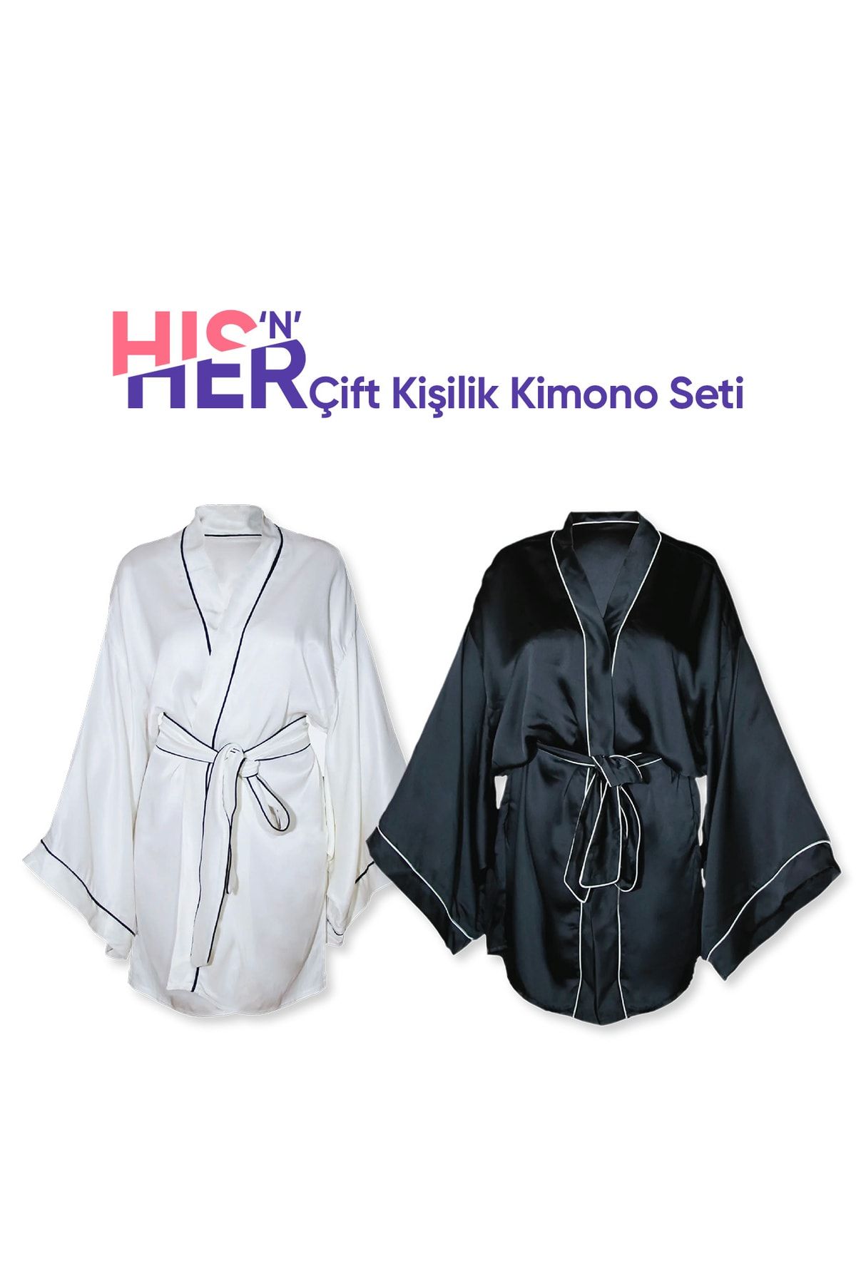 Beauty Pillow Hers & His Çift Kişilik Kimono Seti (beyaz & Siyah)