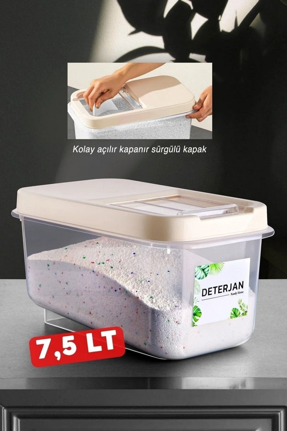Open Home Concept Kolay Kayar Kapaklı Etiketli 7,5 Lt Multibox Deterjan Saklama Kutusu