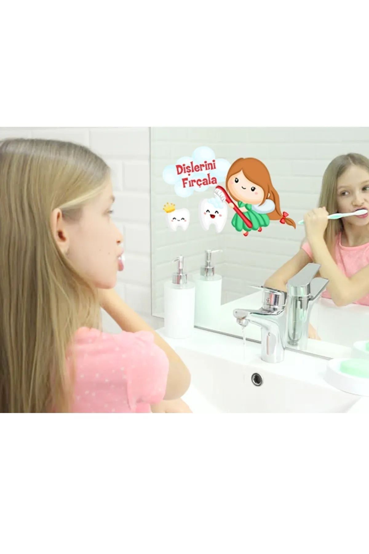 Sim Tasarım Diş Fırçalama Banyo Ayna Sticker / Renkli Dişlerini Fırçala Eğitici Sticker Sim11