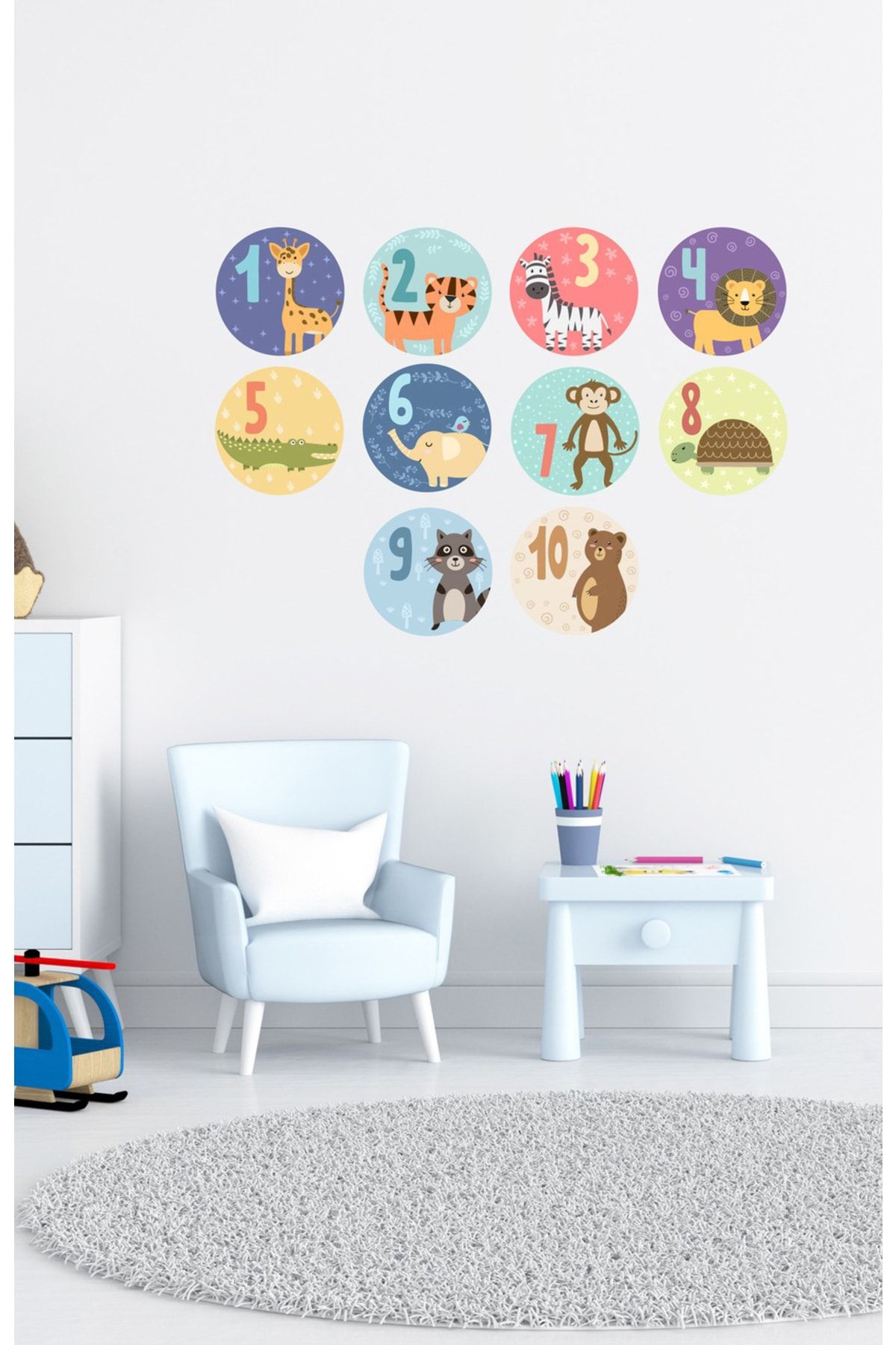 Sim Tasarım Sim179 - Yuvarlak Rakamlar Eğitici Duvar Sticker Seti Renkli
