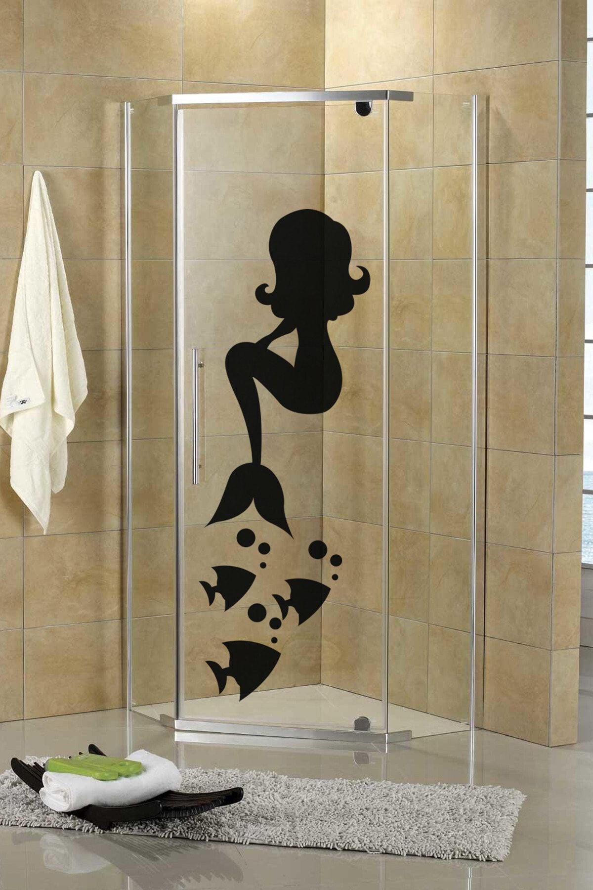 Sim Tasarım Deniz Kızı Ve Balıklar Duşakabin Ve Banyo Sticker