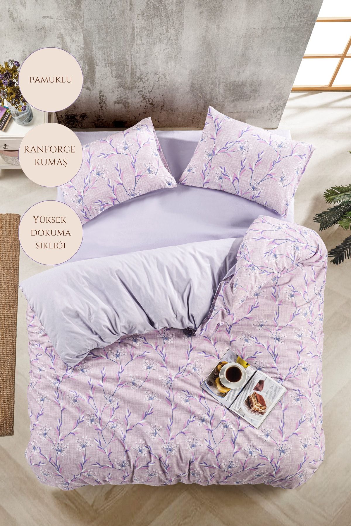 Lavender Home Textile Pamuklu Çift Kişilik Nevresim Takımı | Konforlu Ve Şık Yatak Odası Deneyimi