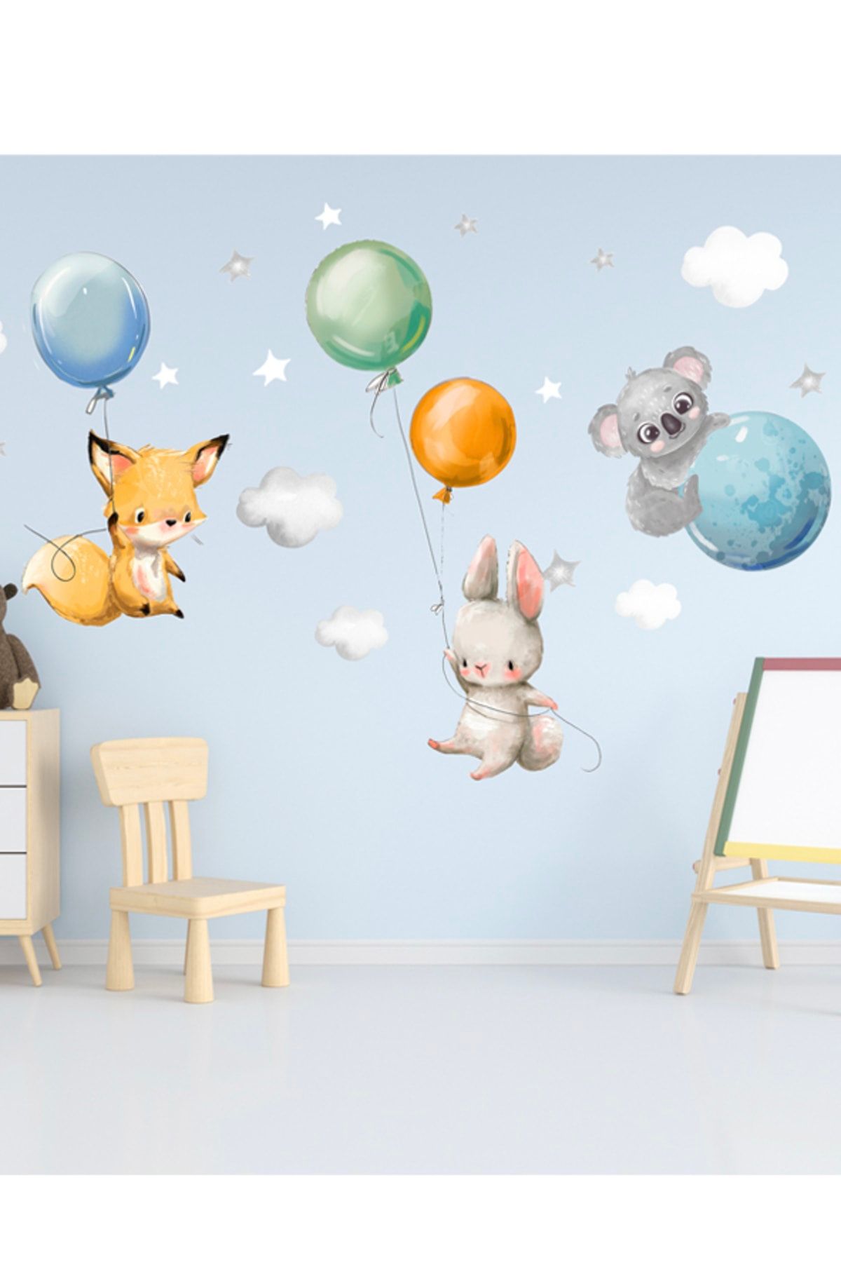 Sim Tasarım Sevimli Balonlu Hayvanlar Duvar Sticker Seti