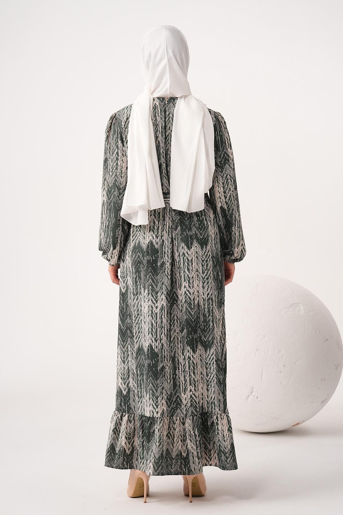 Sitare Kolu Lastikli Fırfırlı Elbise 2047