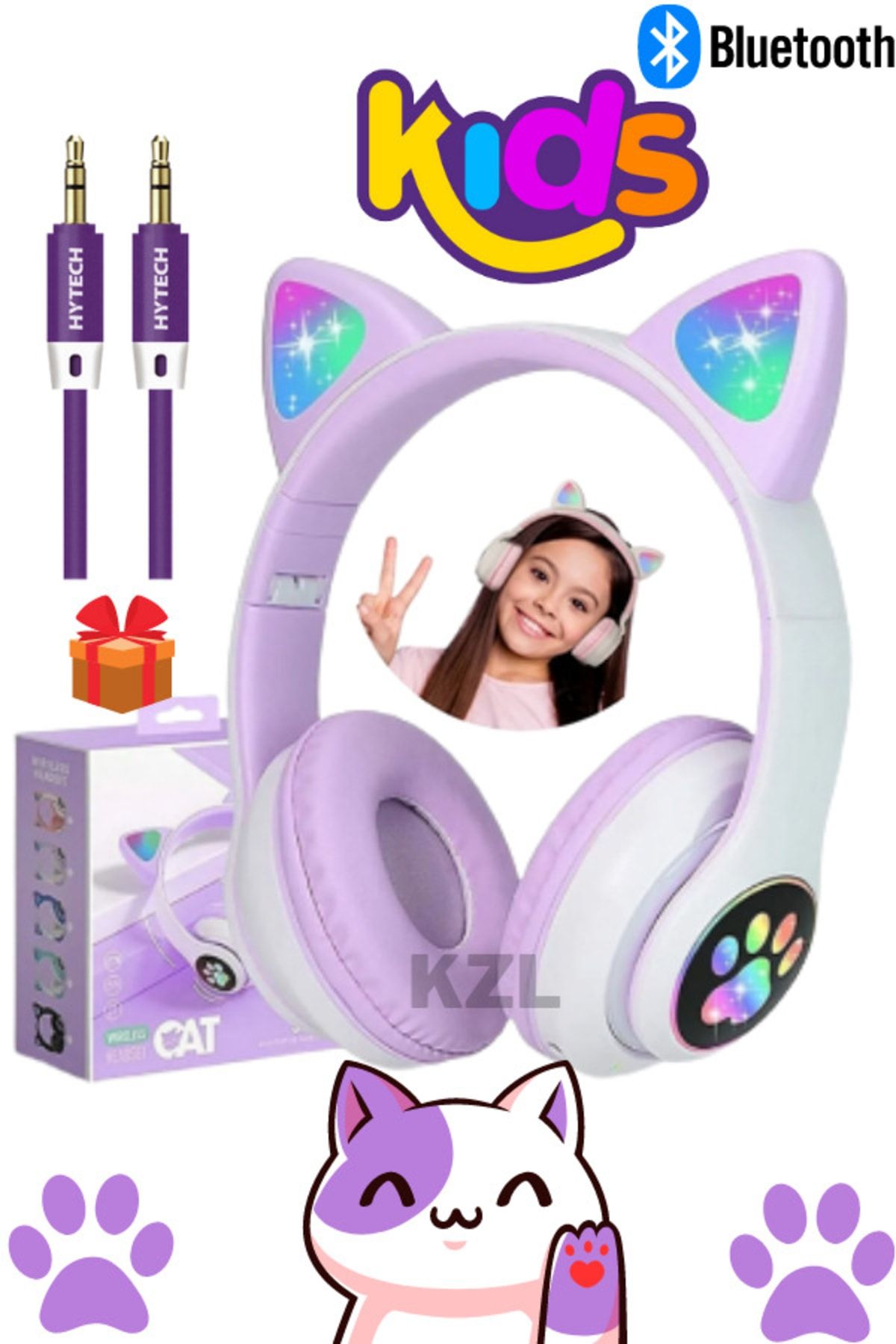 10numara A+ Bass Kedili Kulaklık Bt Fm Radyo Sd Kart Aux Giriş Rgb Işıklı Kedili Kablosuz Kulaklık Aux Hediye