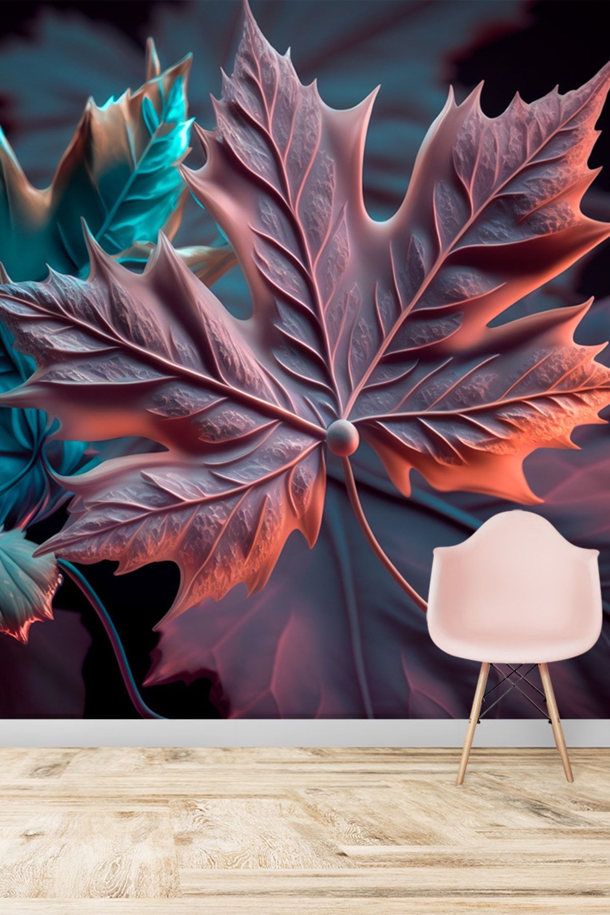 Dekoros Neon Sonbahar Yapraklar Tek Parça 3d Kafe Salon Ofis Poster Duvar Kağıtları