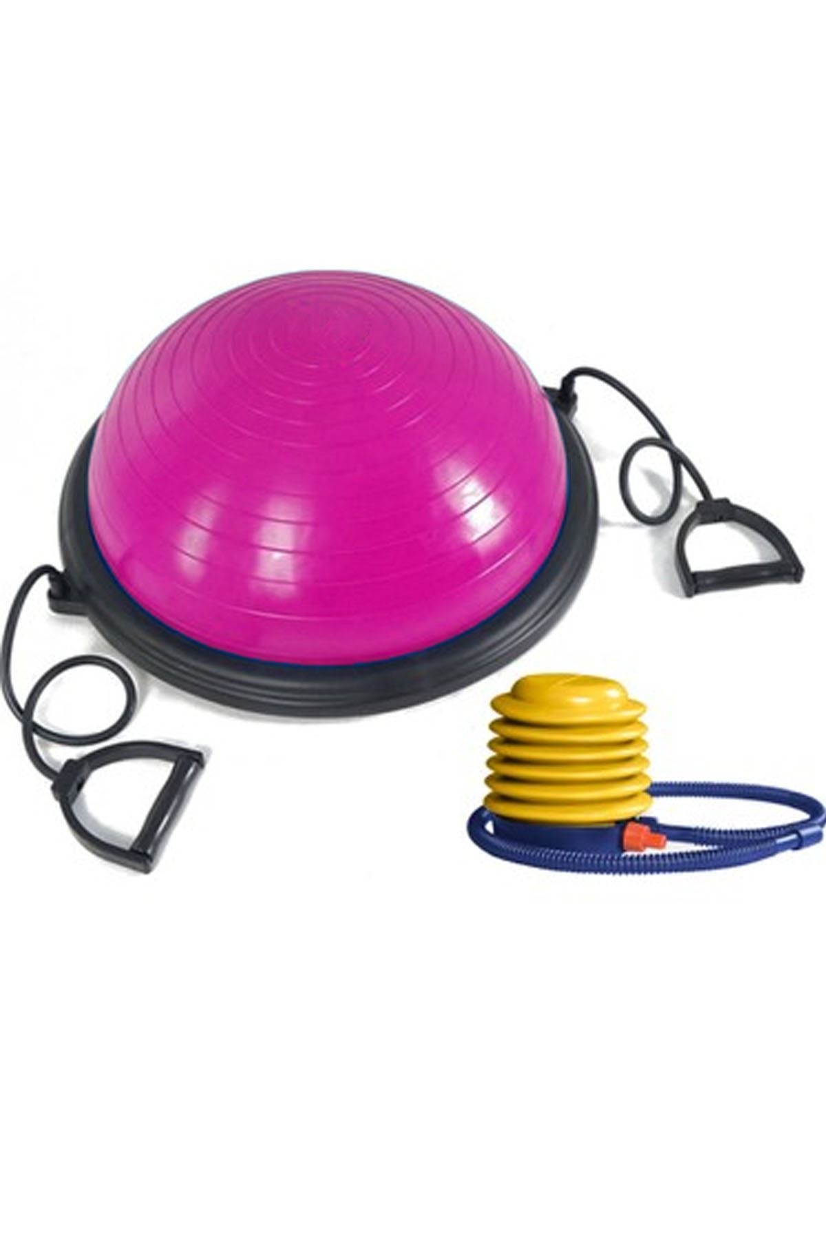 Jet Bosu Topu Çekme Direnç Lastikli Bosu Ball Denge Egzeriz Ve Pilates Topu + Pompa Bosuball Pembe
