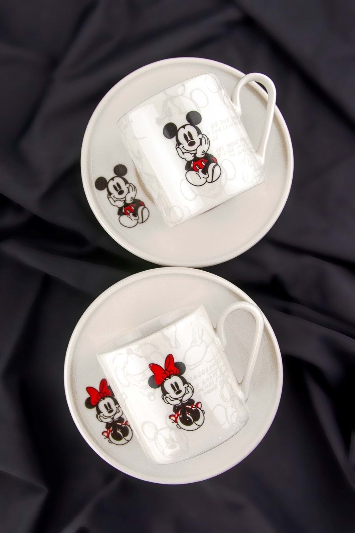 Bursa Porselen Dekor Mickey & Minnie News Iki Kişilik Çay Fincan Takımı
