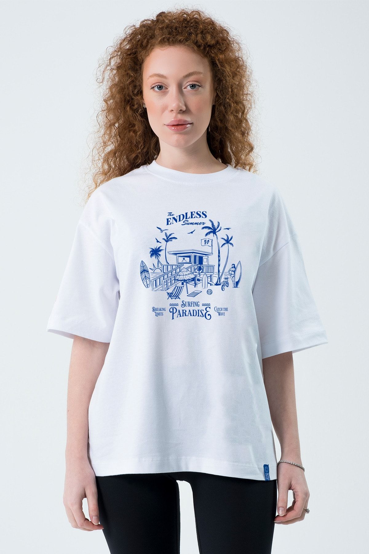 Eazy Co Surfing Paradise Beyaz Unisex Extra Oversize Kısa Kollu T-shirt