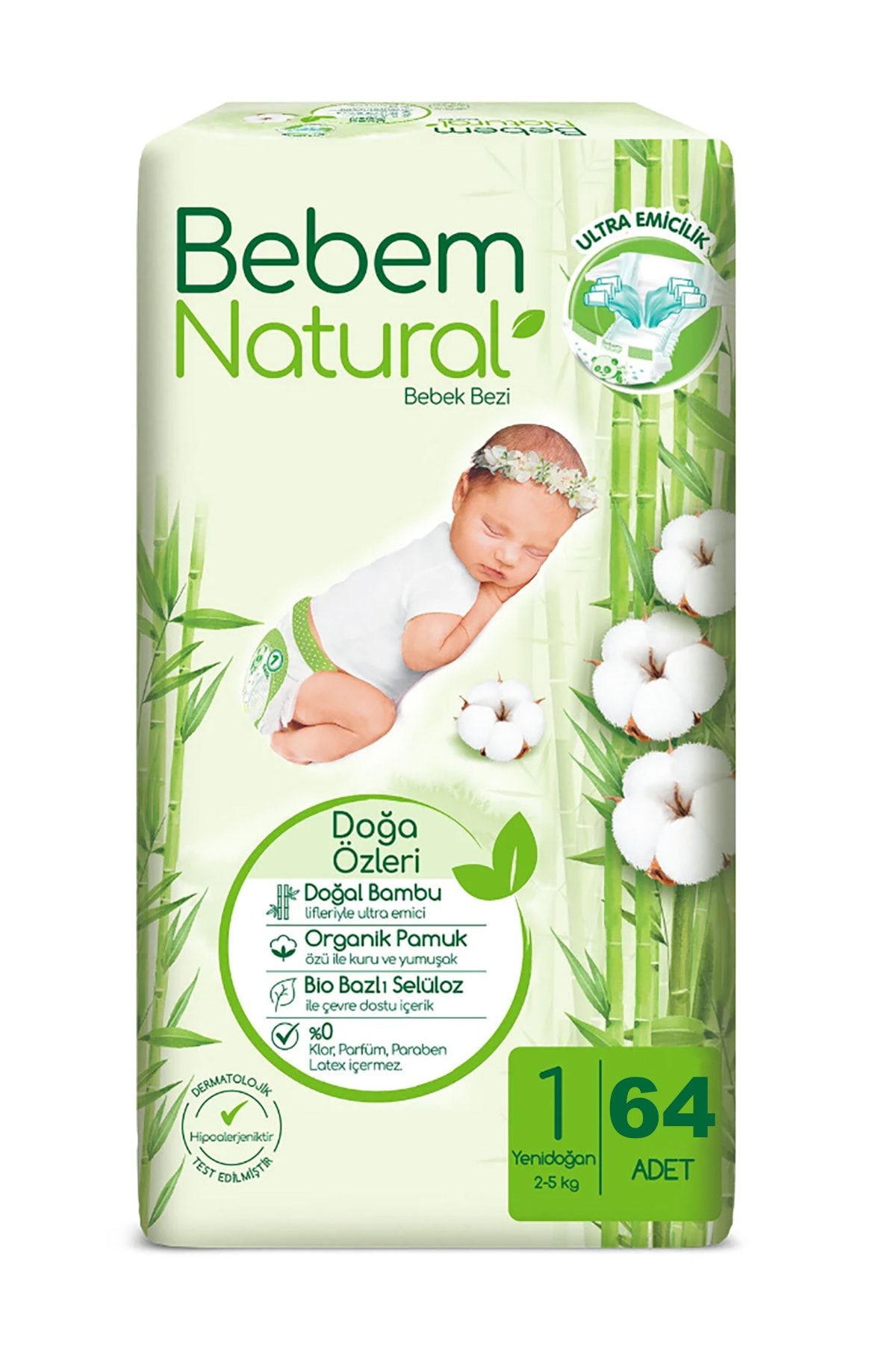 Bebem Natural Bebek Bezi Fırsat Paketi 1 Beden 2-5 Kg 64 Adet