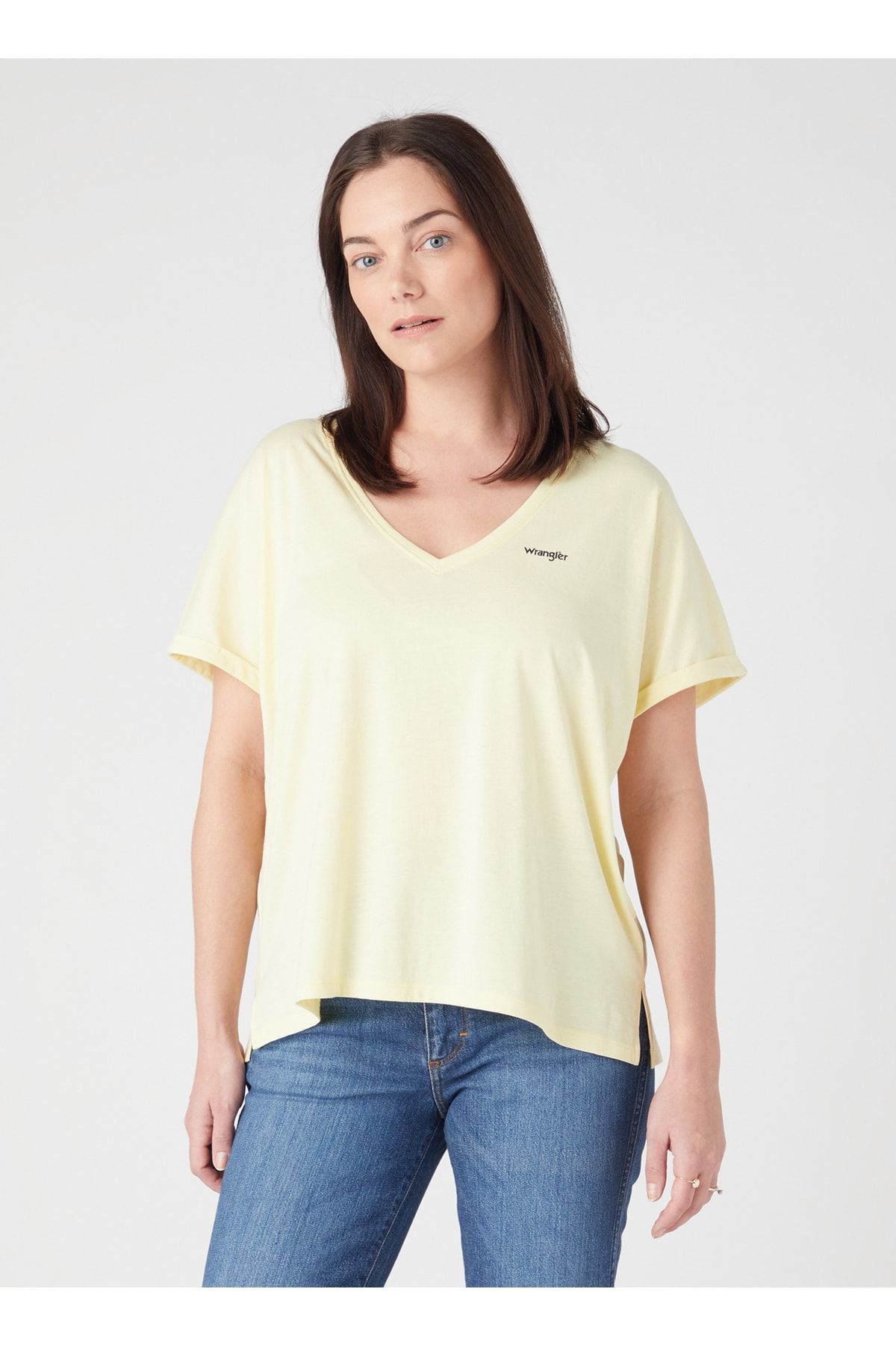 Wrangler V Yaka Açık Sarı Kadın T-shirt W7xkevx6z