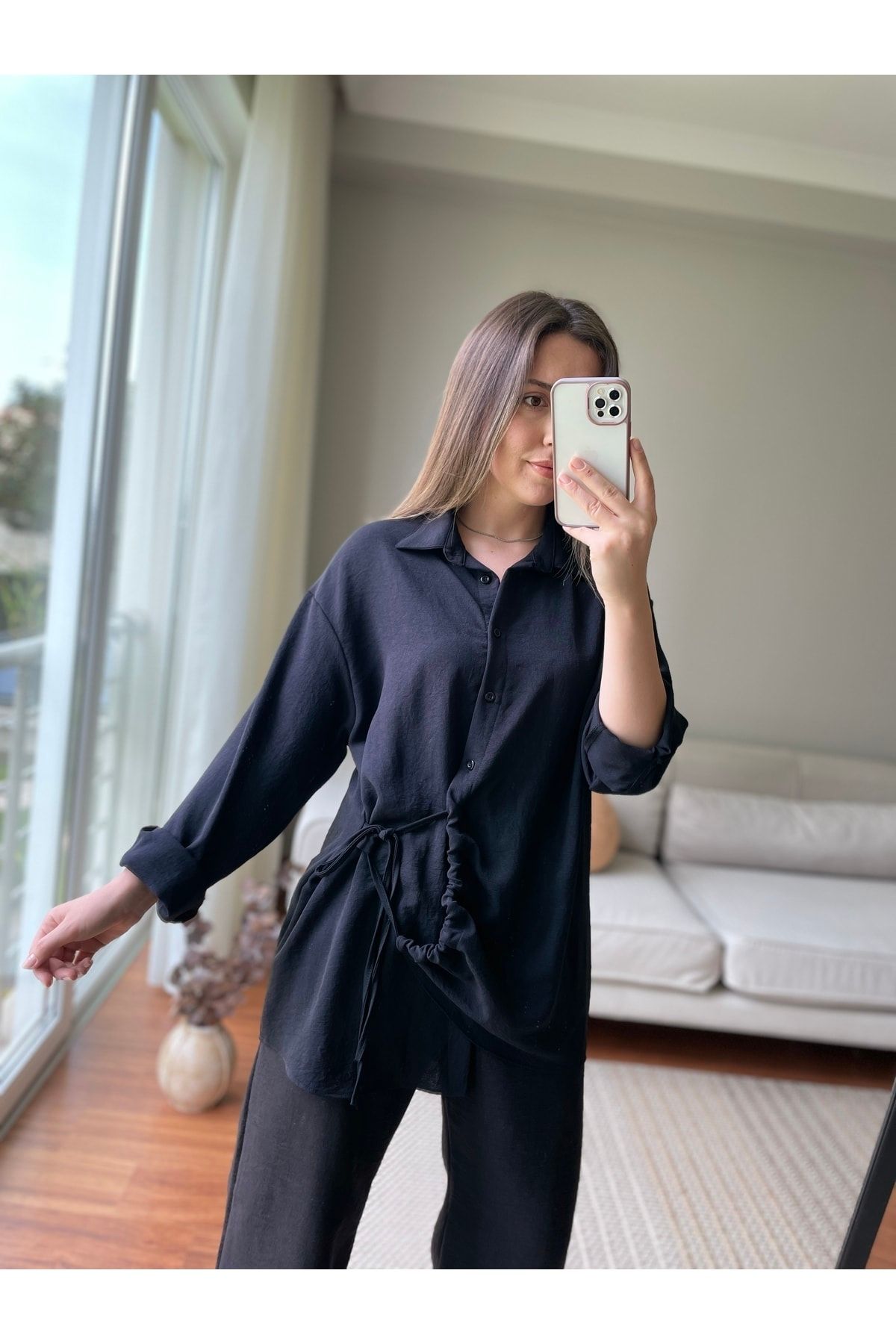 two in sis Ayrobin Gömlek Dökümlü Gömlek Bağlama Detaylı Gömlek