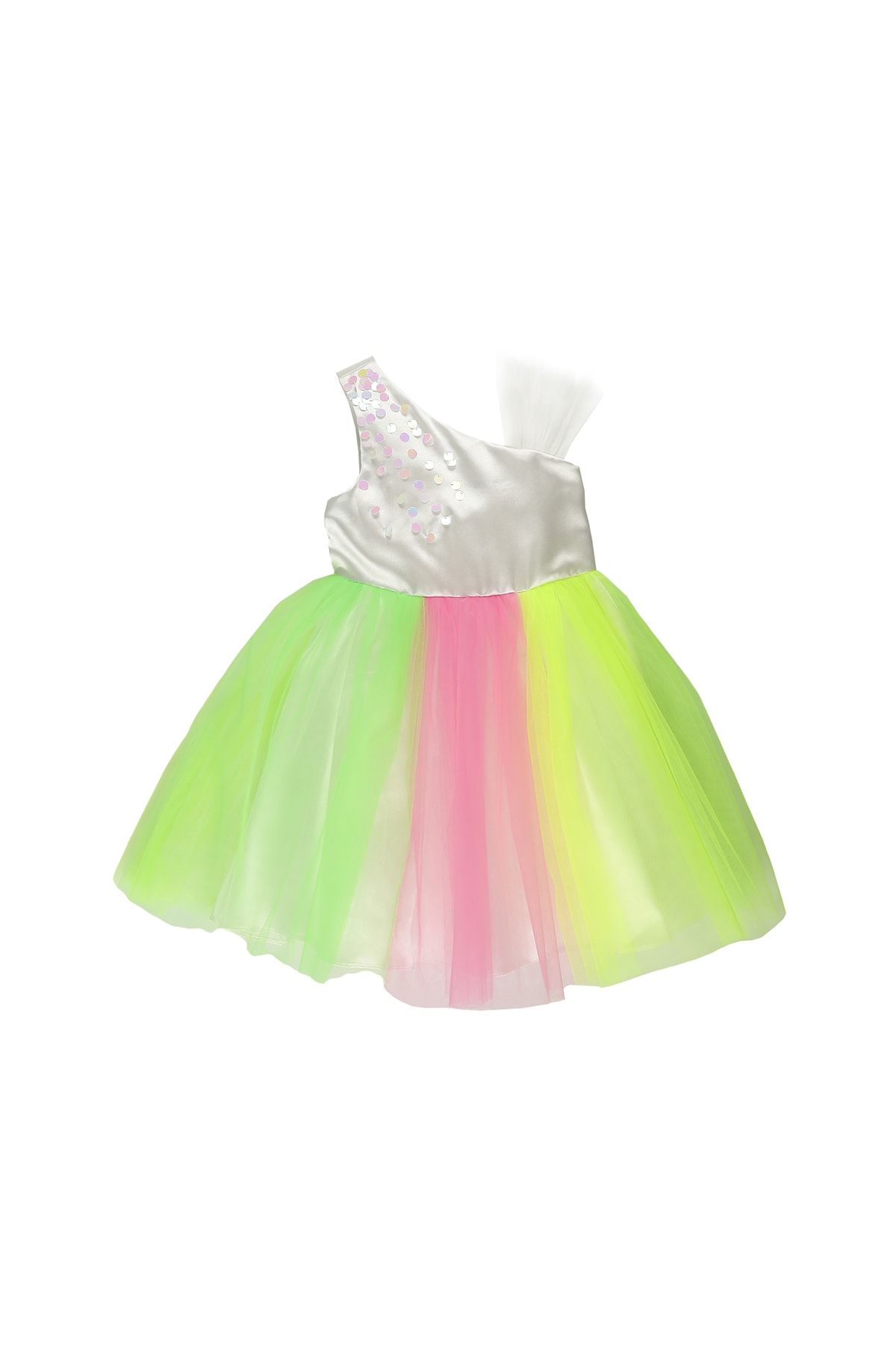 Panço Kız Çocuk Neon Renkli Parti Elbisesi