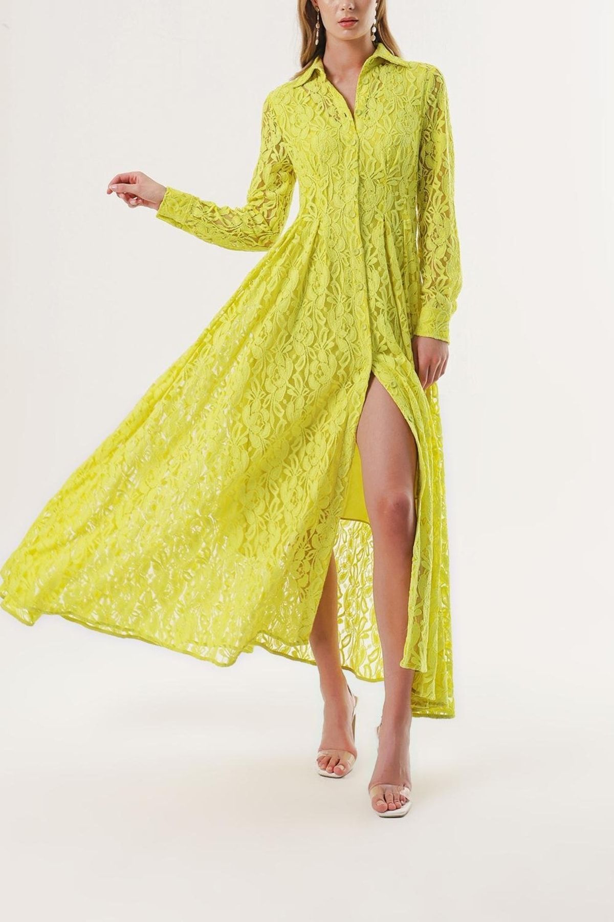 SOCIETA Sarı Dantel Elbise 93958