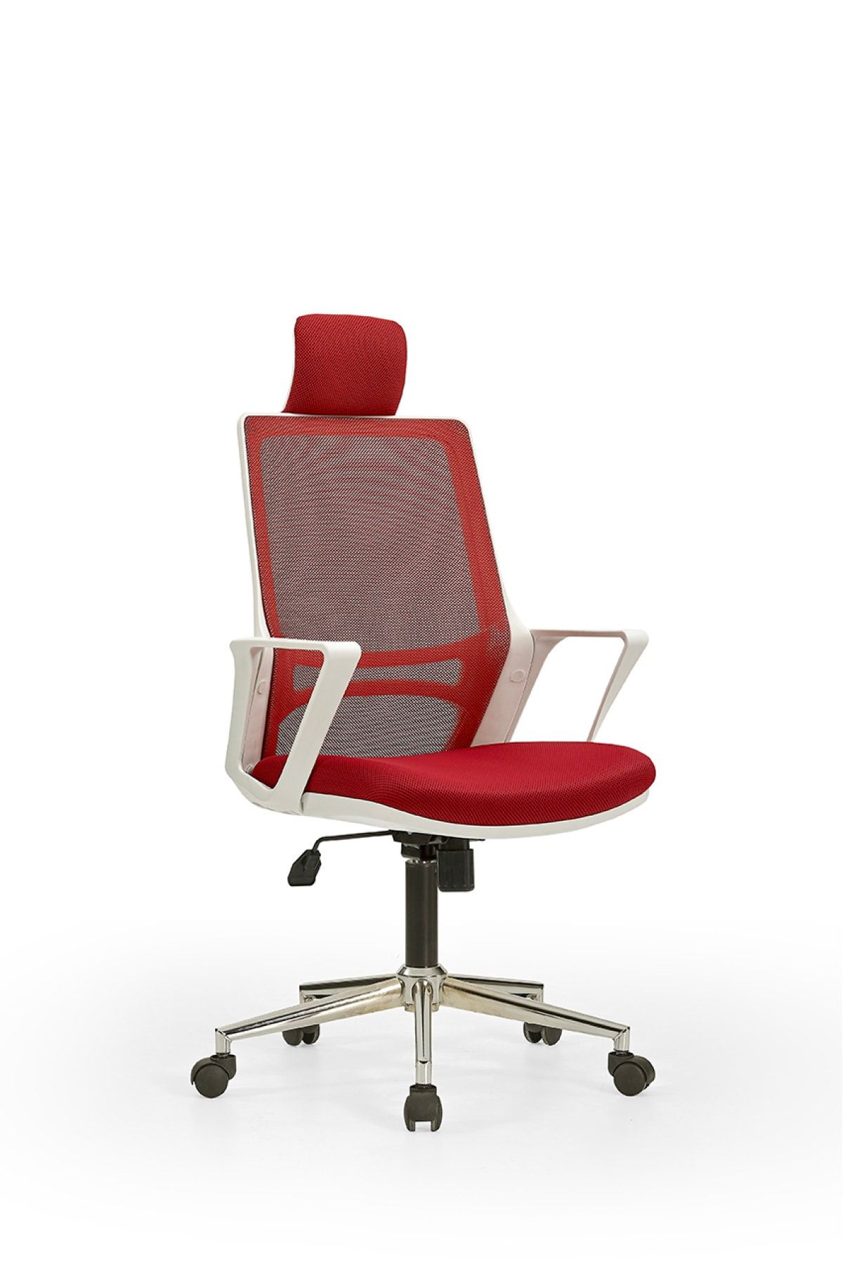 MEHMET YAREN BURO Arya1 Bilgisayar Koltuğu - Ofis - Müdür - Büro - Çalışma Sandalyesi Kırmızı Beyaz Renk Krom Ayaklı