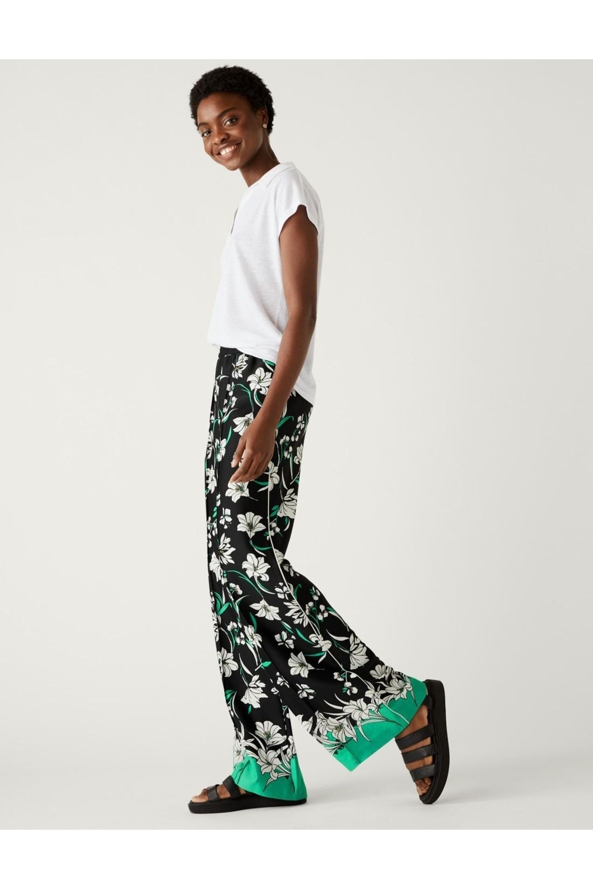 Marks & Spencer Çiçek Desenli Yüksek Bel Wide Leg Pantolon