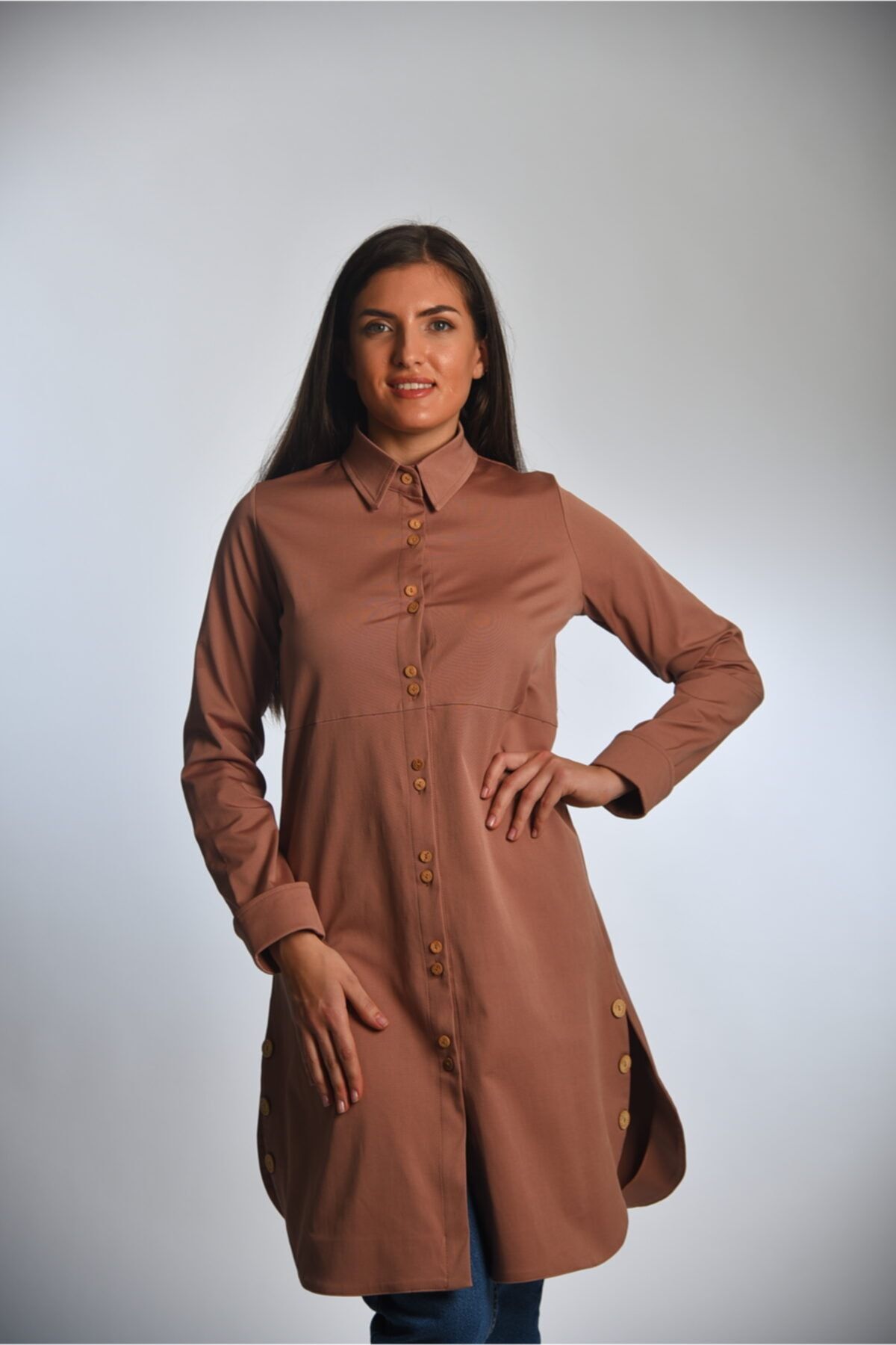 Genel Markalar Kadın Kahverengi Tunik Gömlek