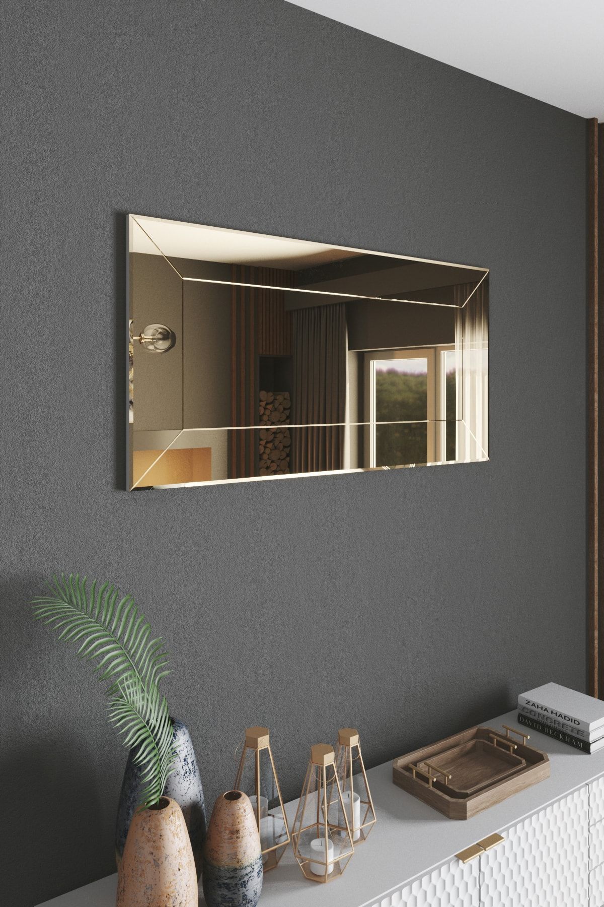 Mirrorline Dekoratif Konsol Ve Boy Aynası Düz Kanallı Bronz Renk 140x70 Cm