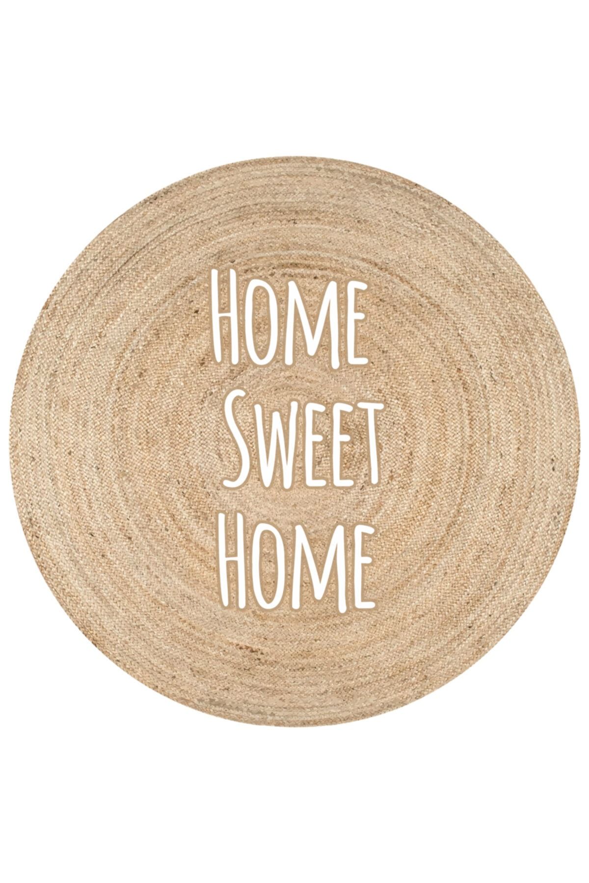 GARDENYA HOME Bolero Örgü 14 Home Sweet Home Sloganlı Jüt Örme Hasır Kilim