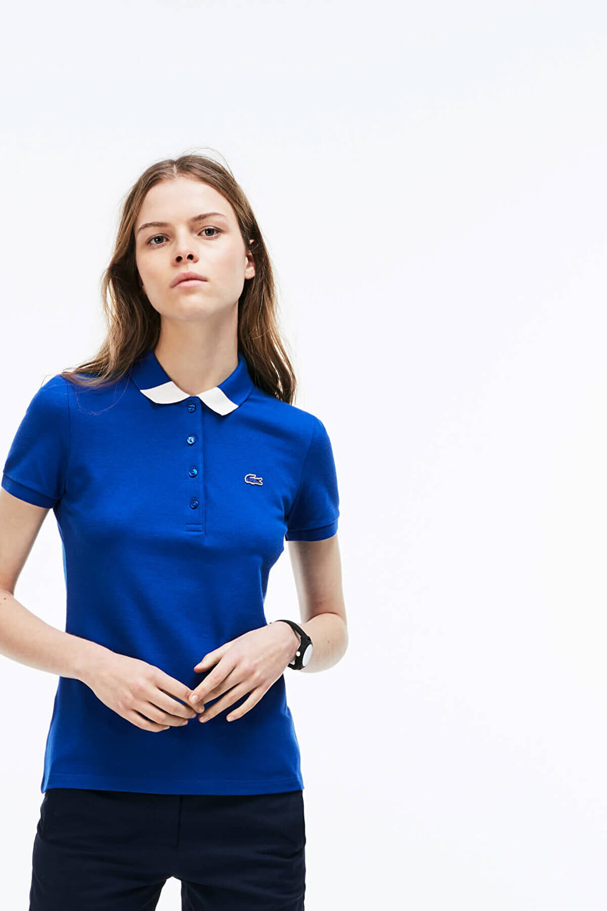 Lacoste Kadın Slim Fit Mavi Polo Yaka T-Shirt PF3063