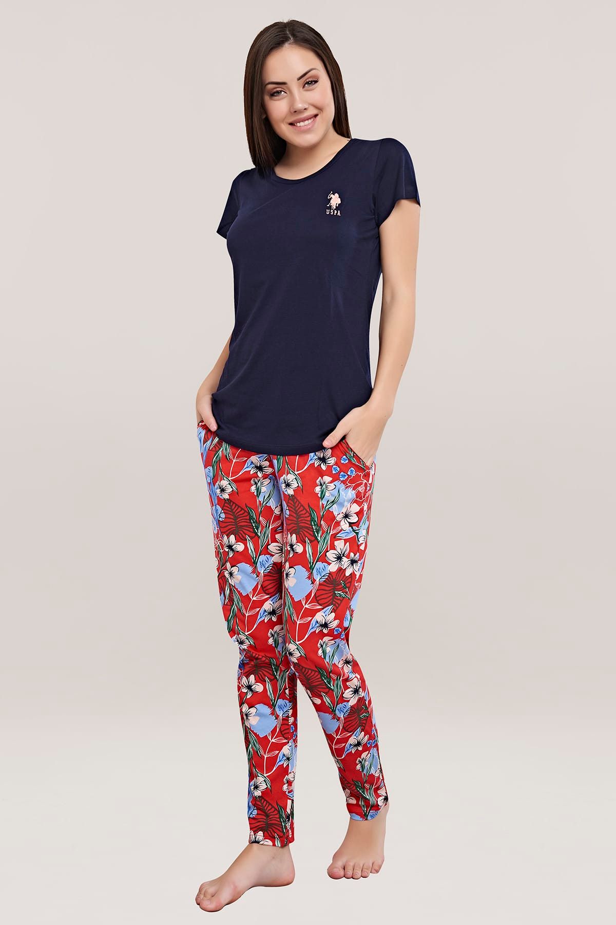 U.S. Polo Assn. Kadın Lacivert Yuvarlak Yaka Pijama Takım