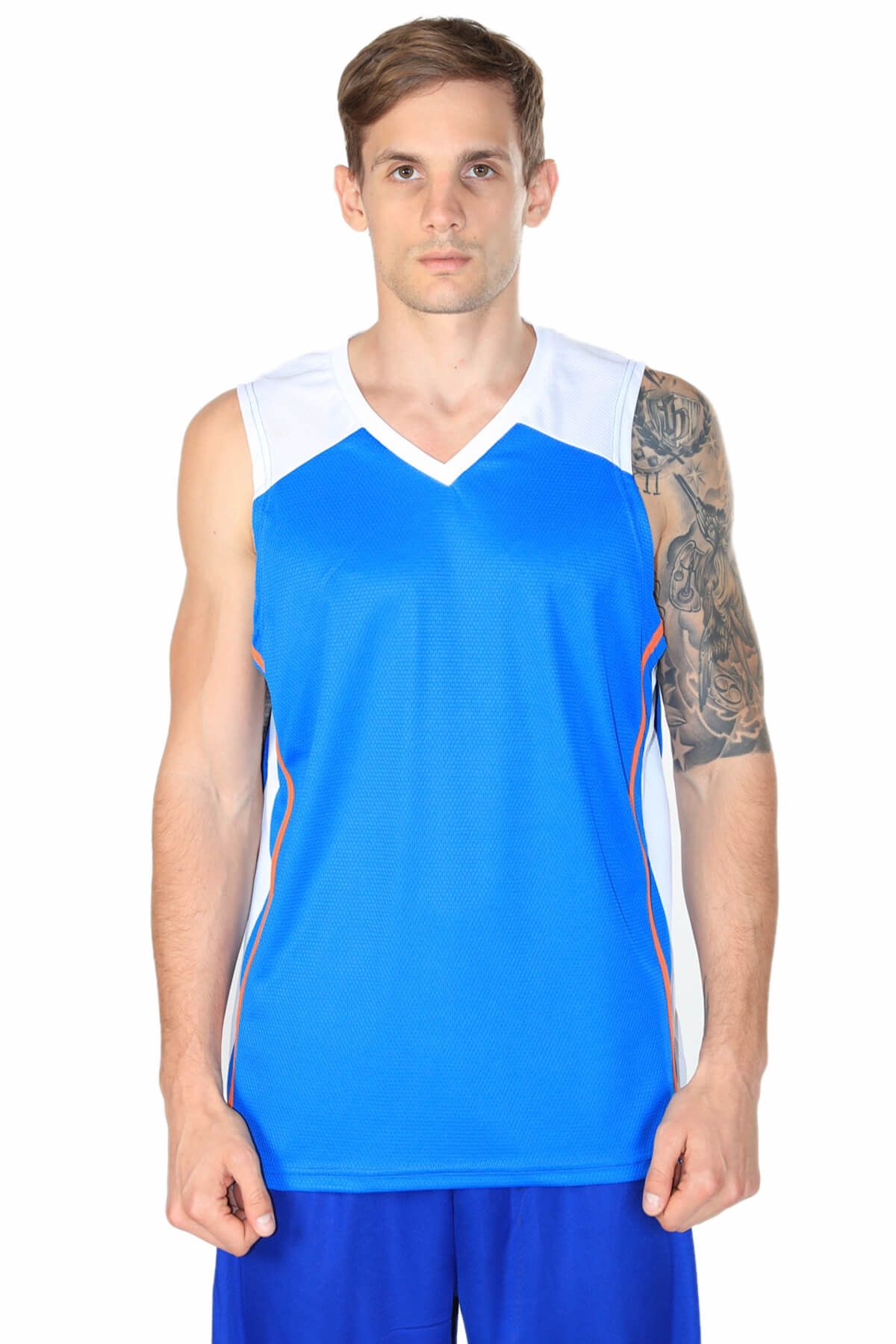 Sportive Brondo Erkek V Yaka Beyaz-Mavi Basketbol Forması