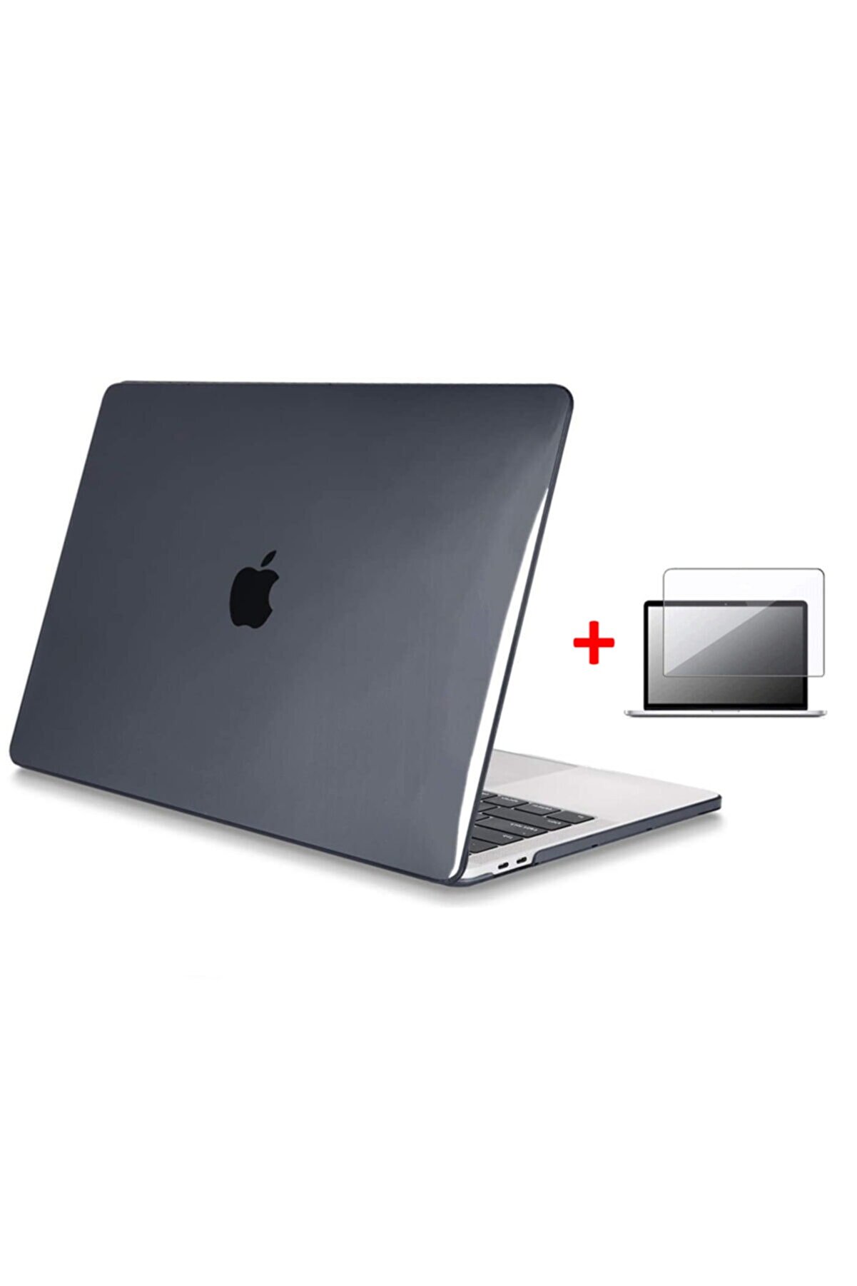 TLOSS Macbook Air 13 M1 A2337 2020 Uyumlu Kristal Siyah Koruma Kılıfı Kapak ve Ekran Filmi