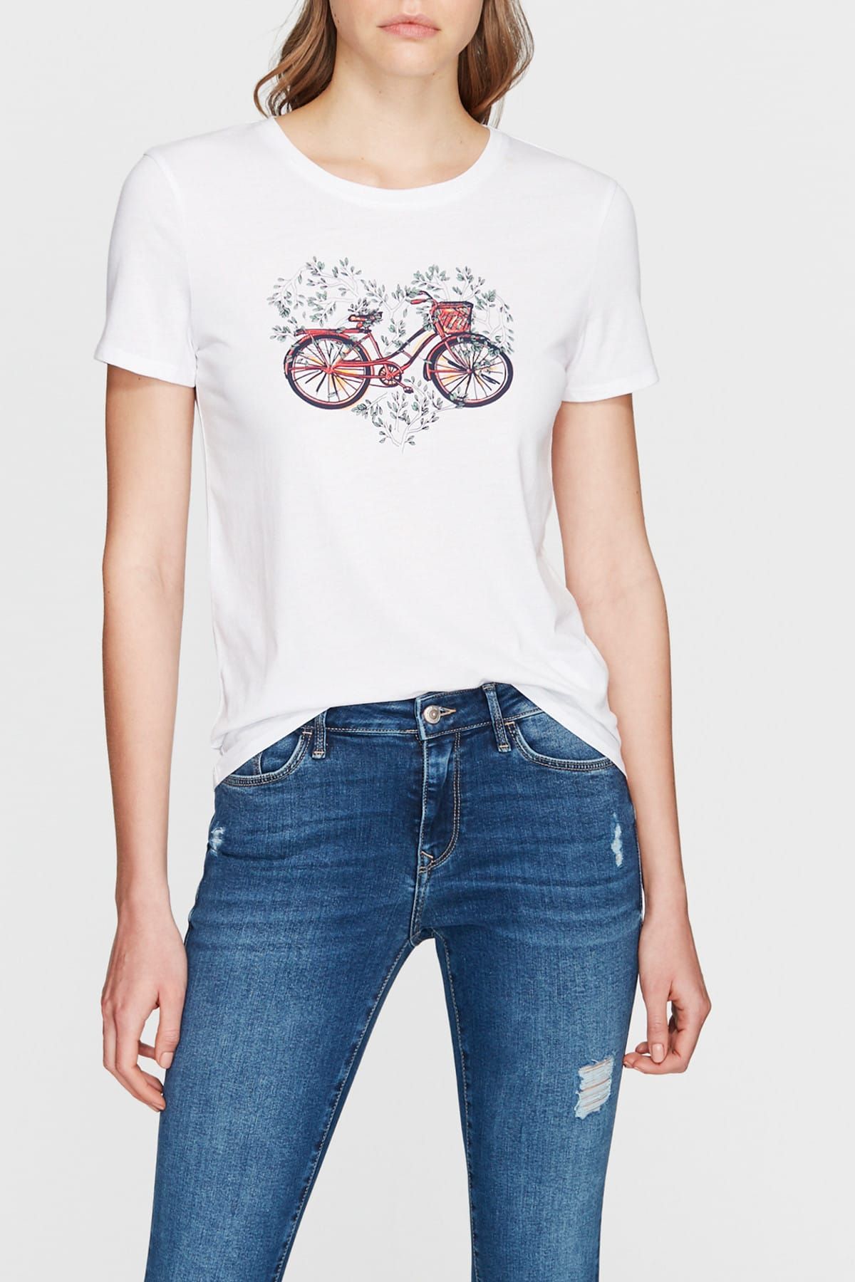 Mavi Kadın Bisiklet Baskılı Beyaz T-Shirt 167734-620