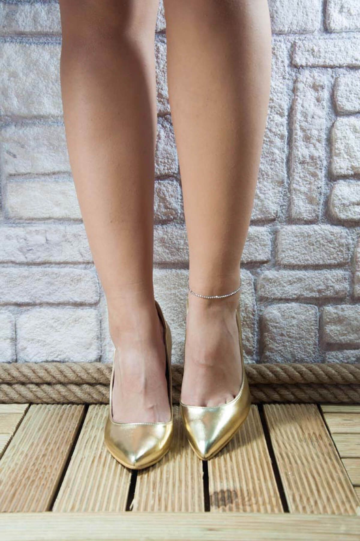 Noa Shoes Altın Kadın Klasik Topuklu Ayakkabı 1278924