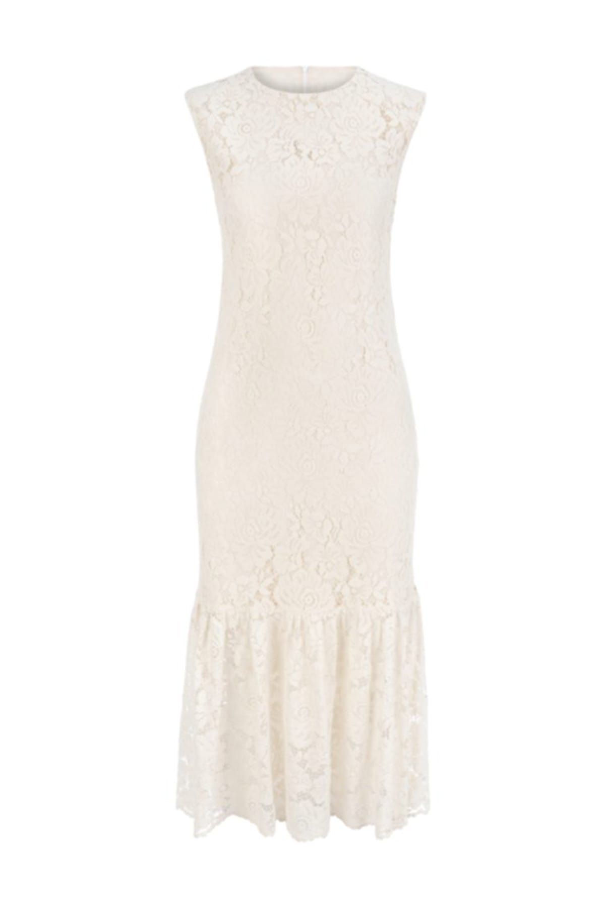 Mudo Kadın Kırık Beyaz Dantelli Midi Boy Elbise 1203060