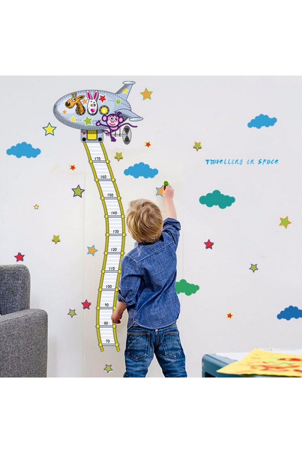 CRYSTAL KIDS Uzay Mekiği Boy Ölçen Çocuk Odası Dekoru Duvar Süsü Duvar Sticker