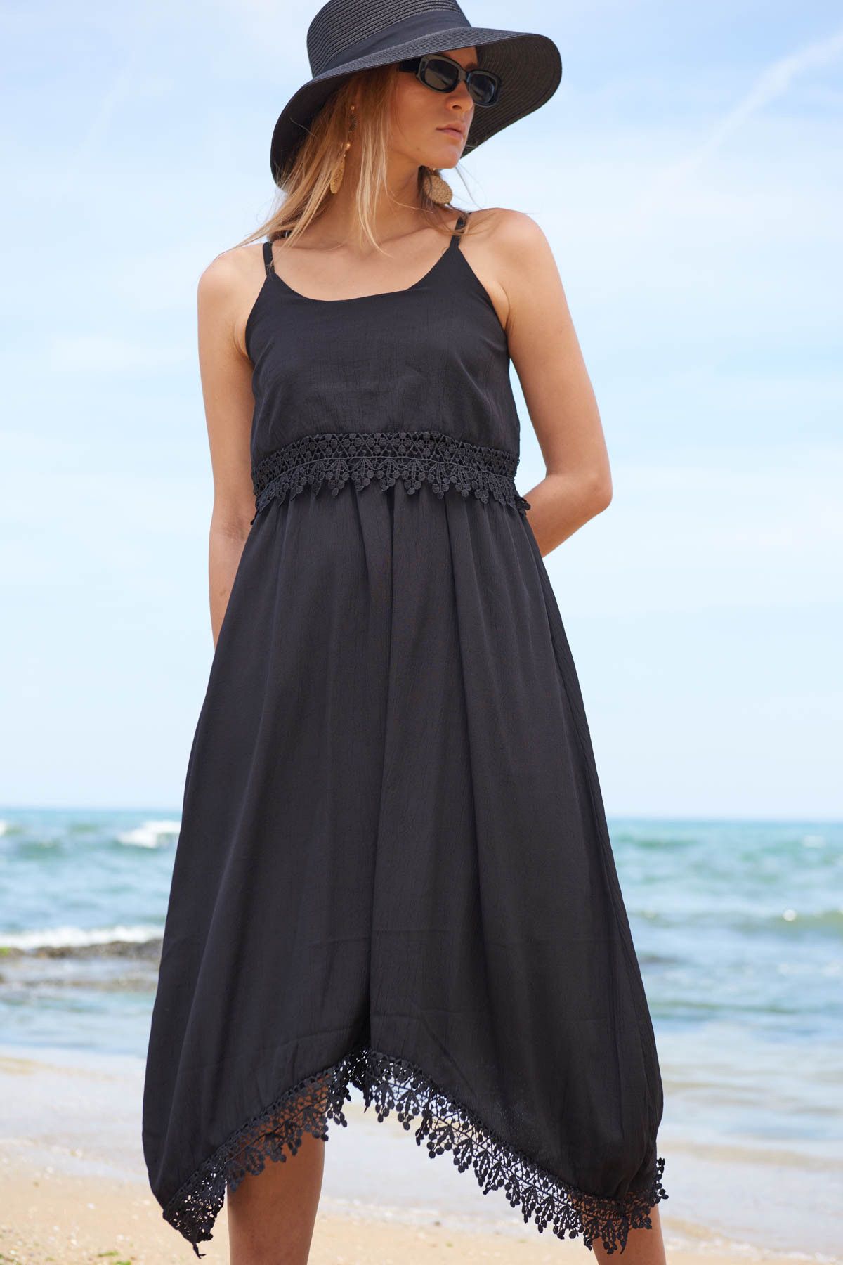 Y-London Kadın Siyah Çapraz Askılı Şile Elbise FV-M20-0667