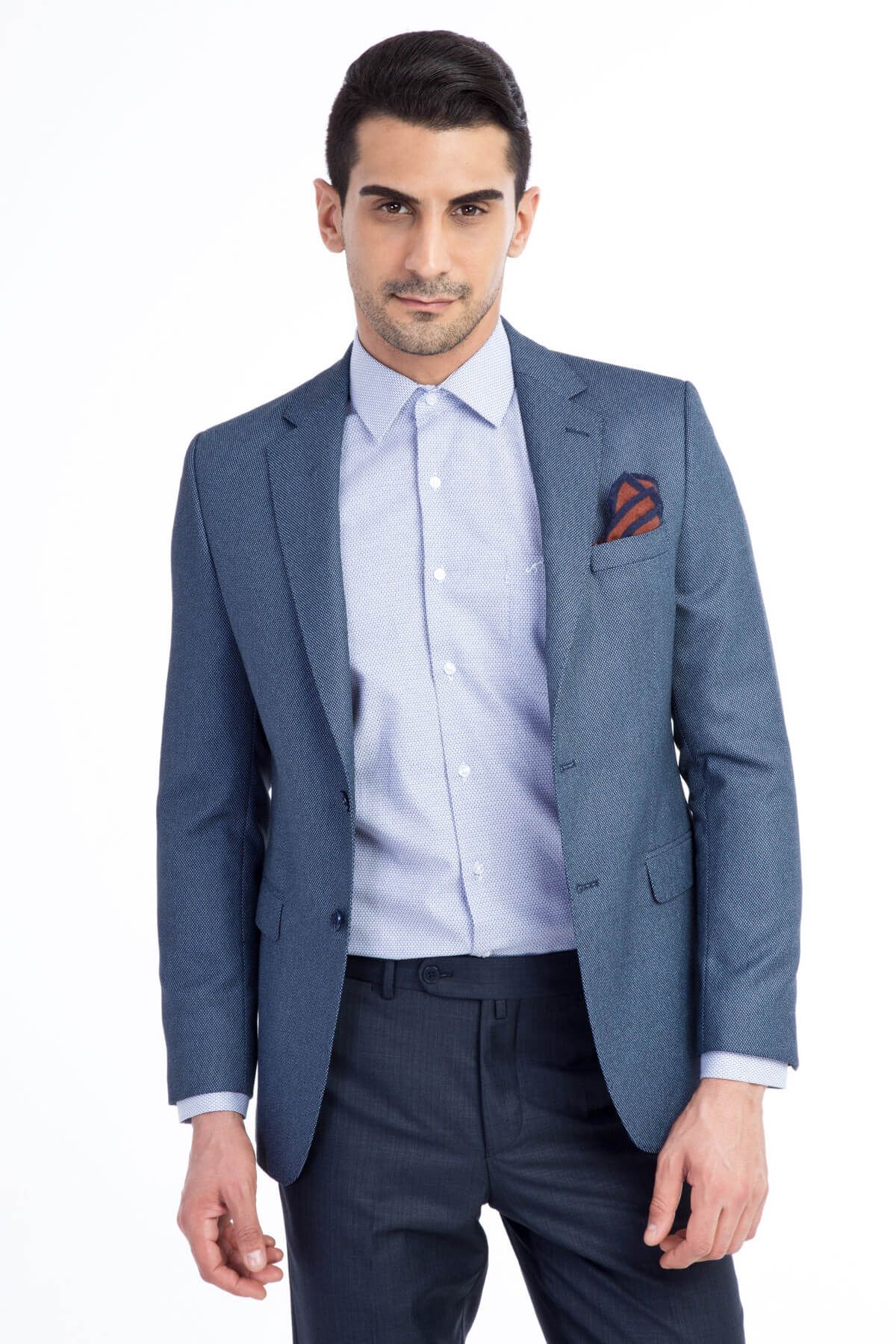 Kiğılı Erkek Açık Mavi-F Slim Fit Kuşgözü Ceket