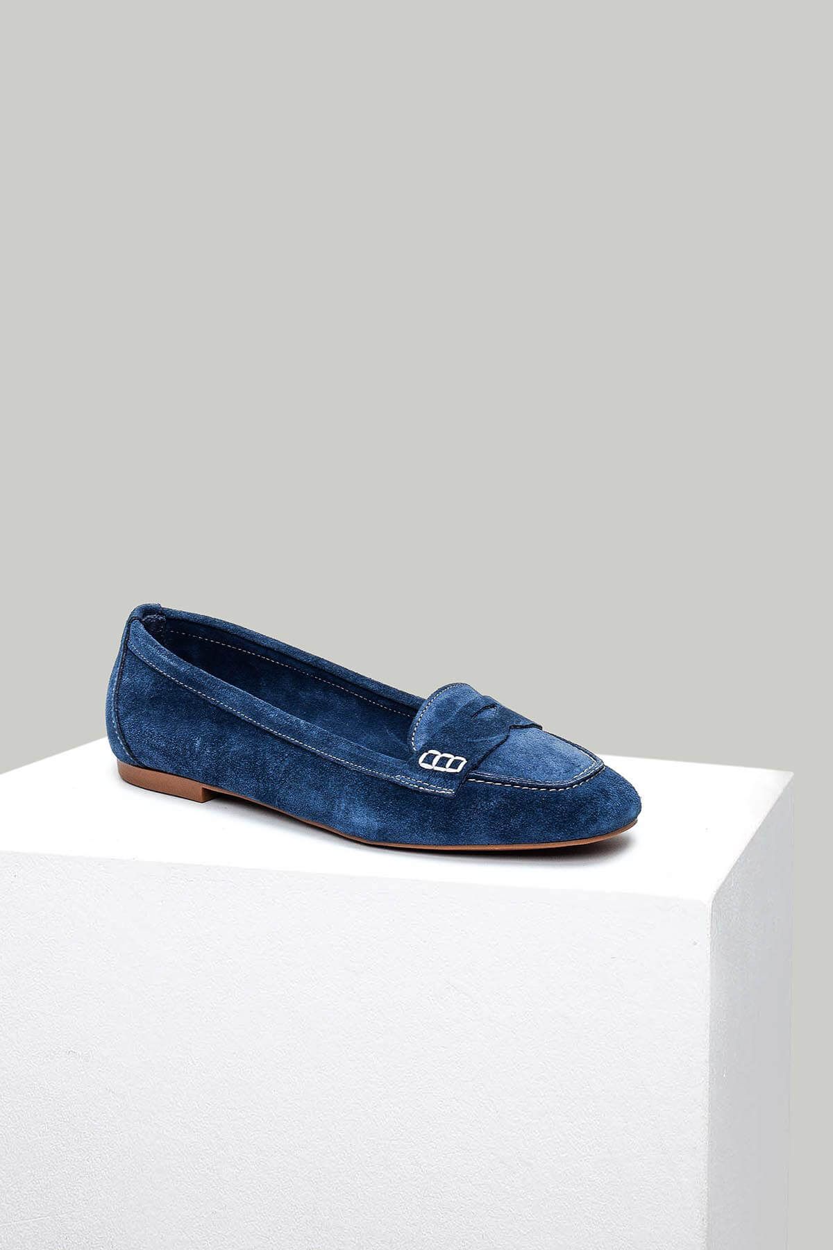 Derimod Hakiki Deri Mavi Kadın Loafer Ayakkabı
