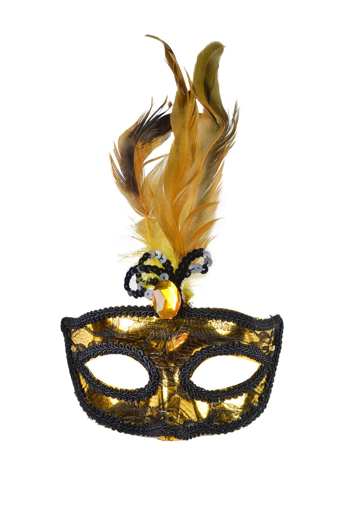 Partijet Balo Maske Altın Dantelli Tüylü