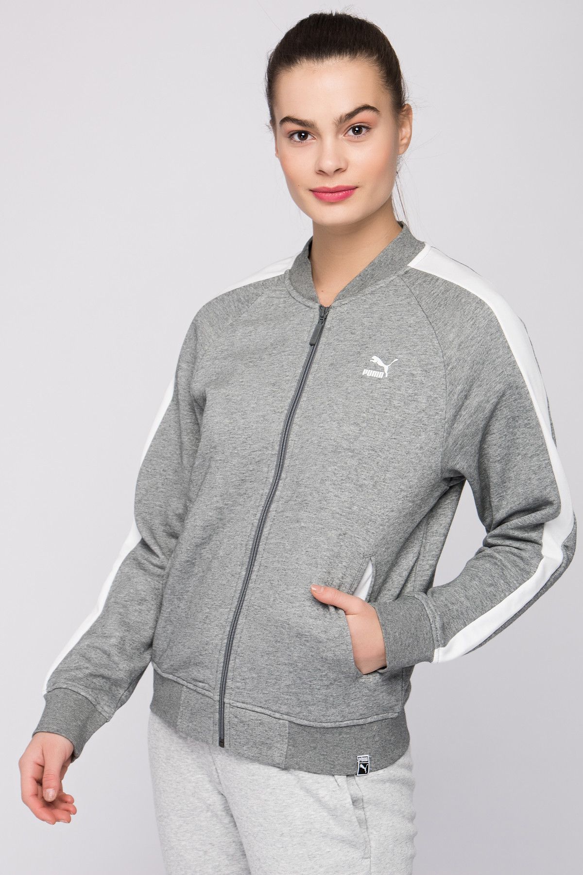 Puma Classics Logo T7 Track Ja Gri Kadın Sweatshirt 100397156