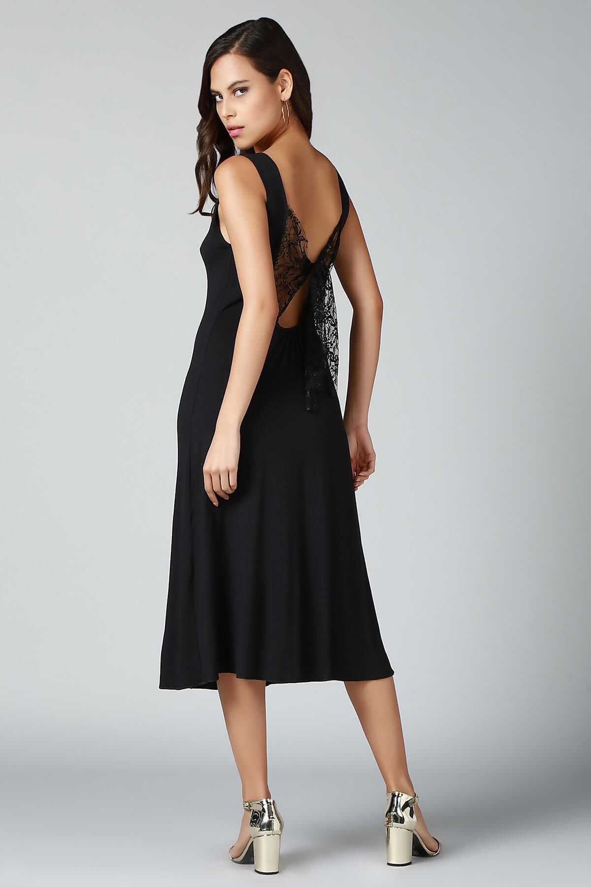 Quincey Kadın Siyah Sırt Detaylı Elbise EB2492