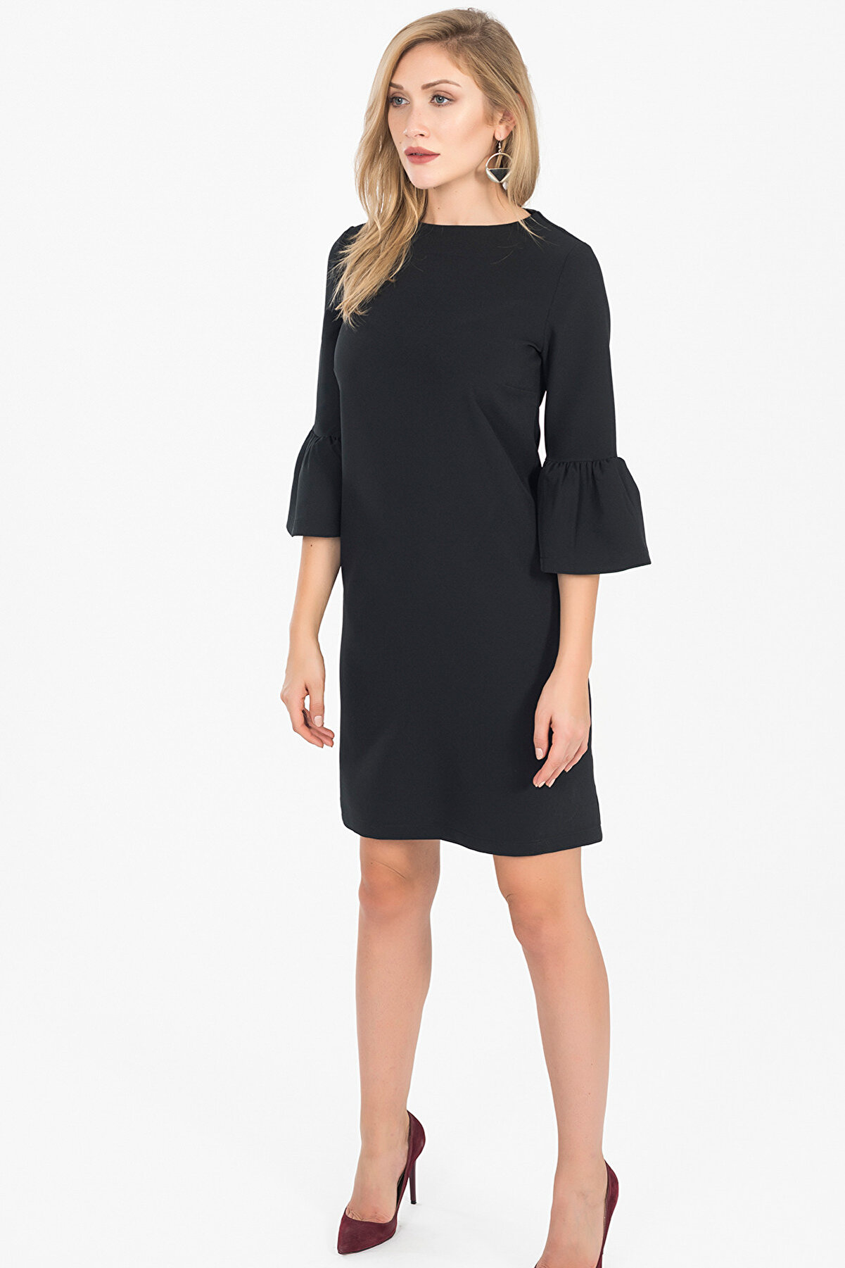 İroni Kadın Siyah İspanyol Kollu Mini Elbise 5056-891