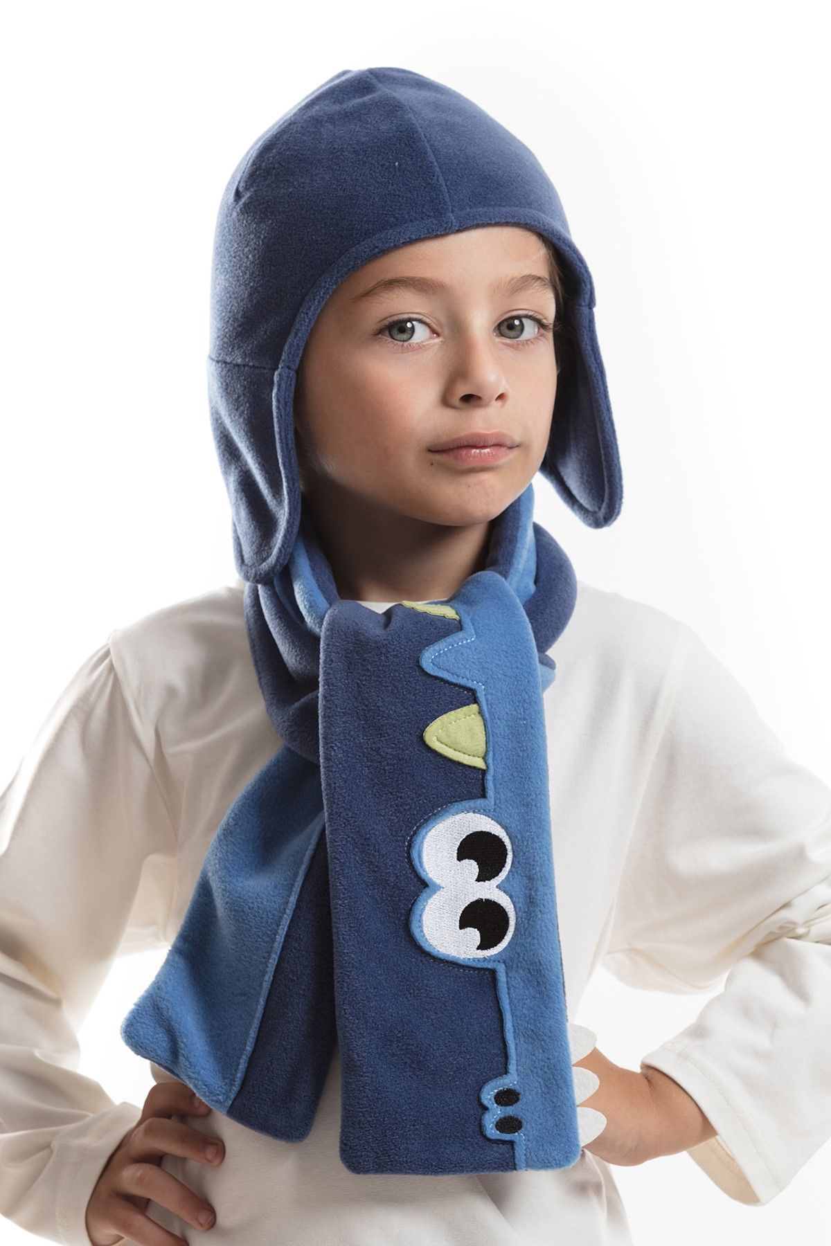 Denokids Mavi Erkek Çocuk Tırtır Timsah Atkı+Şapka Takım CFF-17S1-103