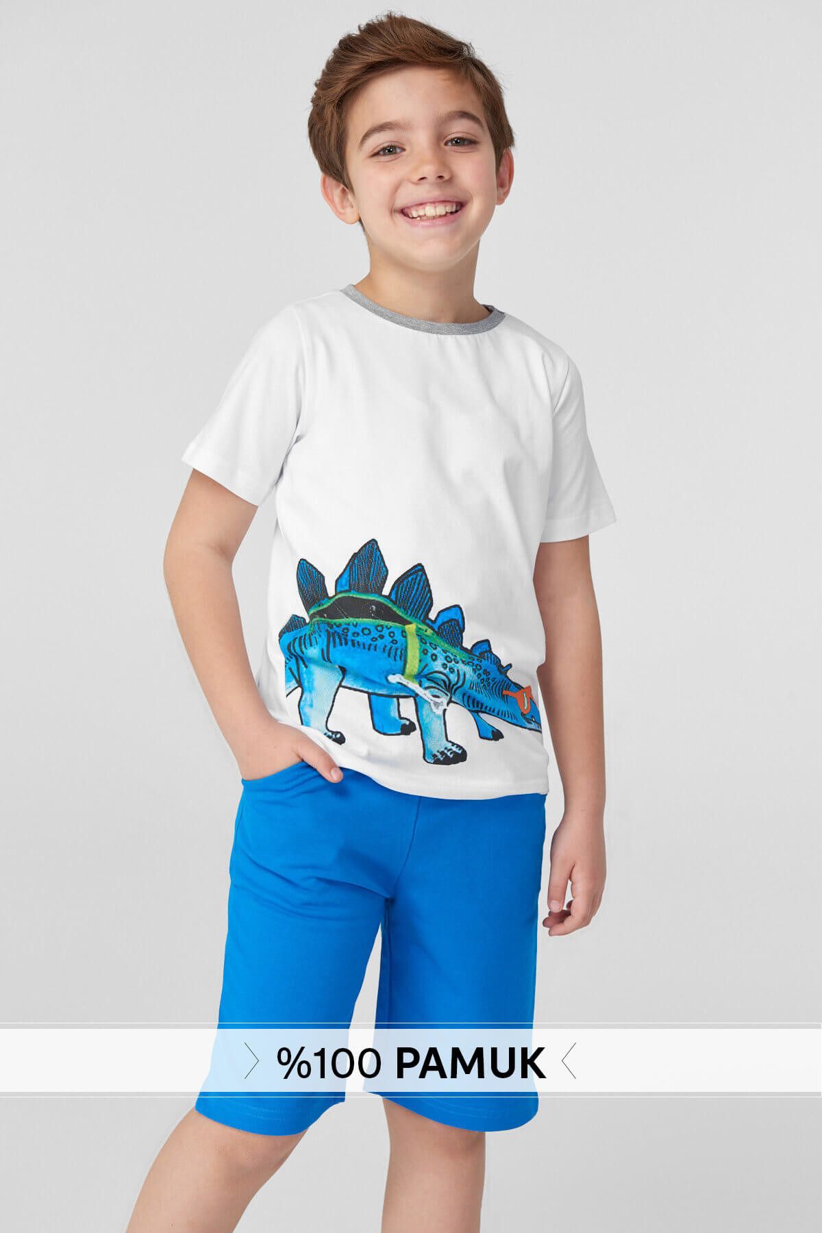 TRENDYOLKIDS Beyaz Dinozor Baskılı Erkek Çocuk T-shirt TKDSS18VL0004